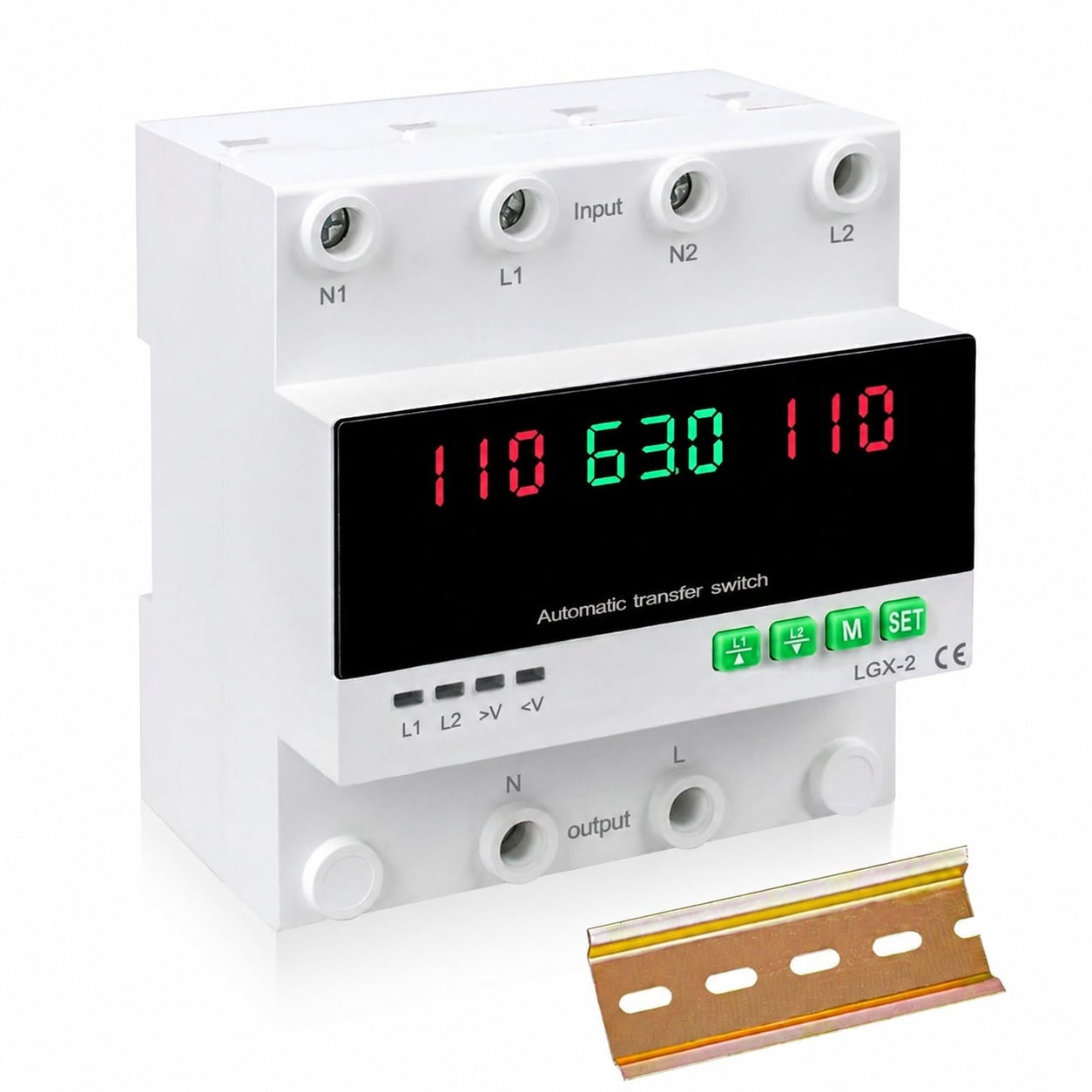Misopily  63A 110V Automatic Manual Transfer Switch DIN Rail Mount LED Display Generator Backup Power for Home RV Furnace Overload Protection