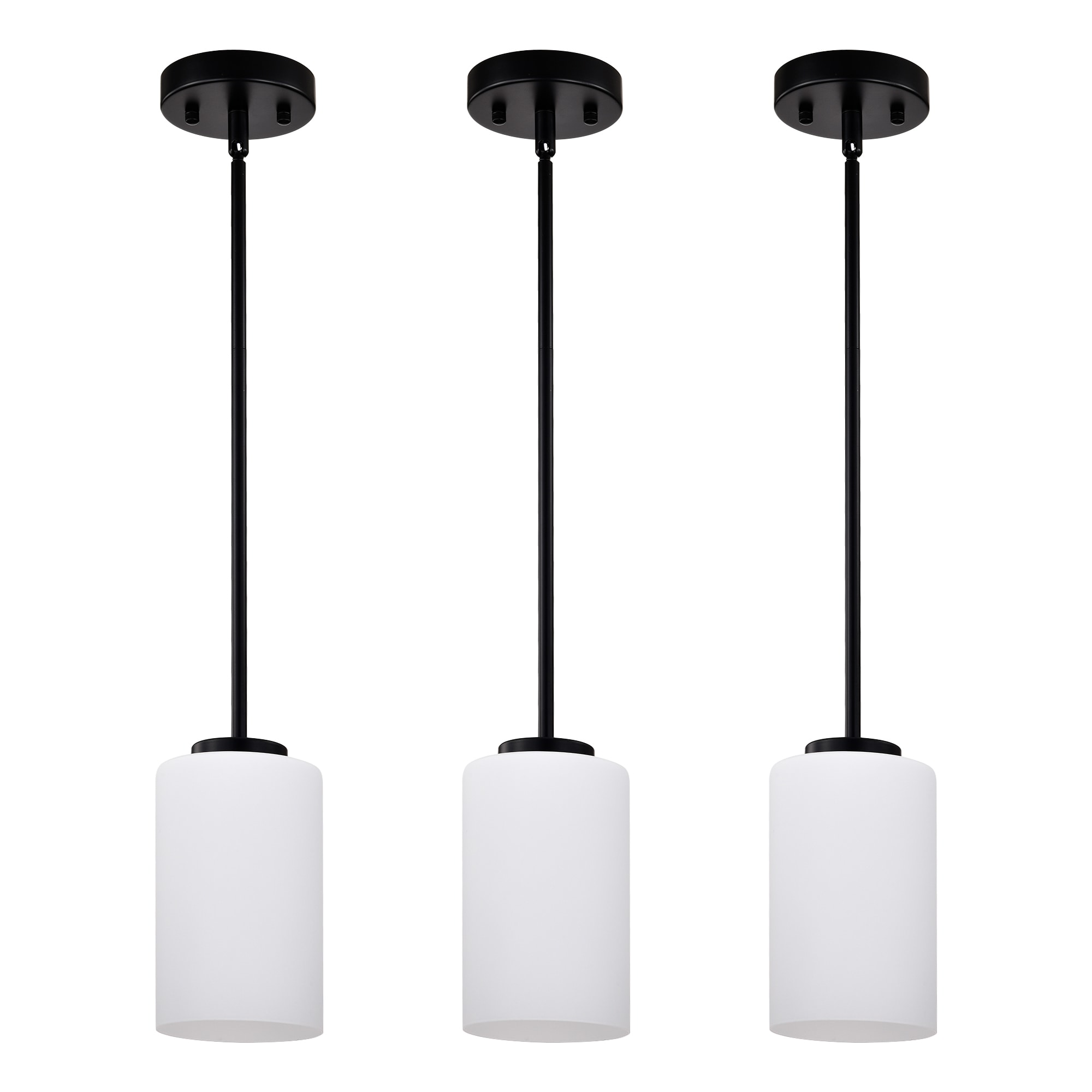Edvivi 1 -Light Matte Black 3 Pack Modern/contemporary White glass Cylinder Mini Hanging Pendant Light