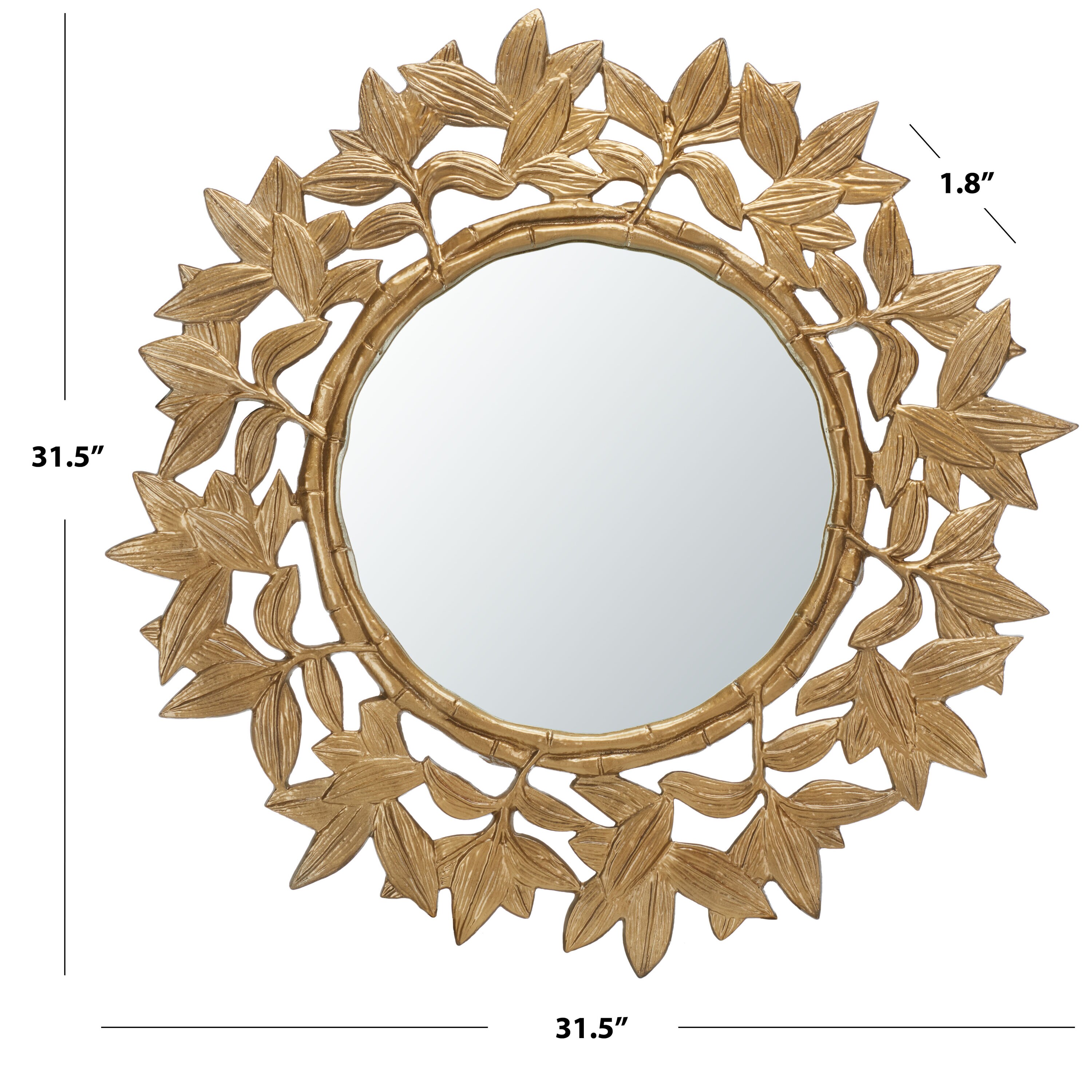 Antique Brass Sunburst Round Wood Vanity Mirror