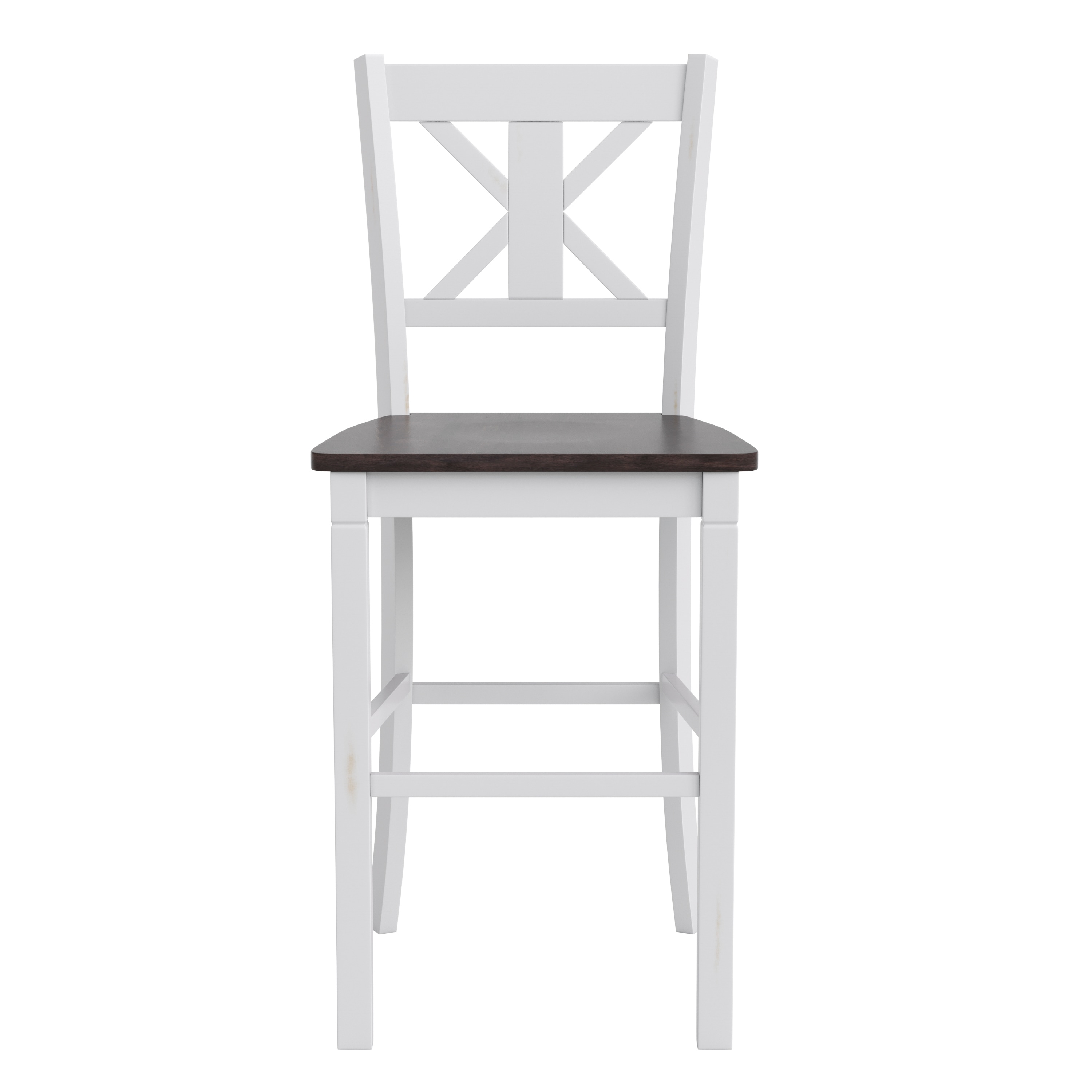 White Wash Solid Wood Cross Back Counter Stools, Set of 2