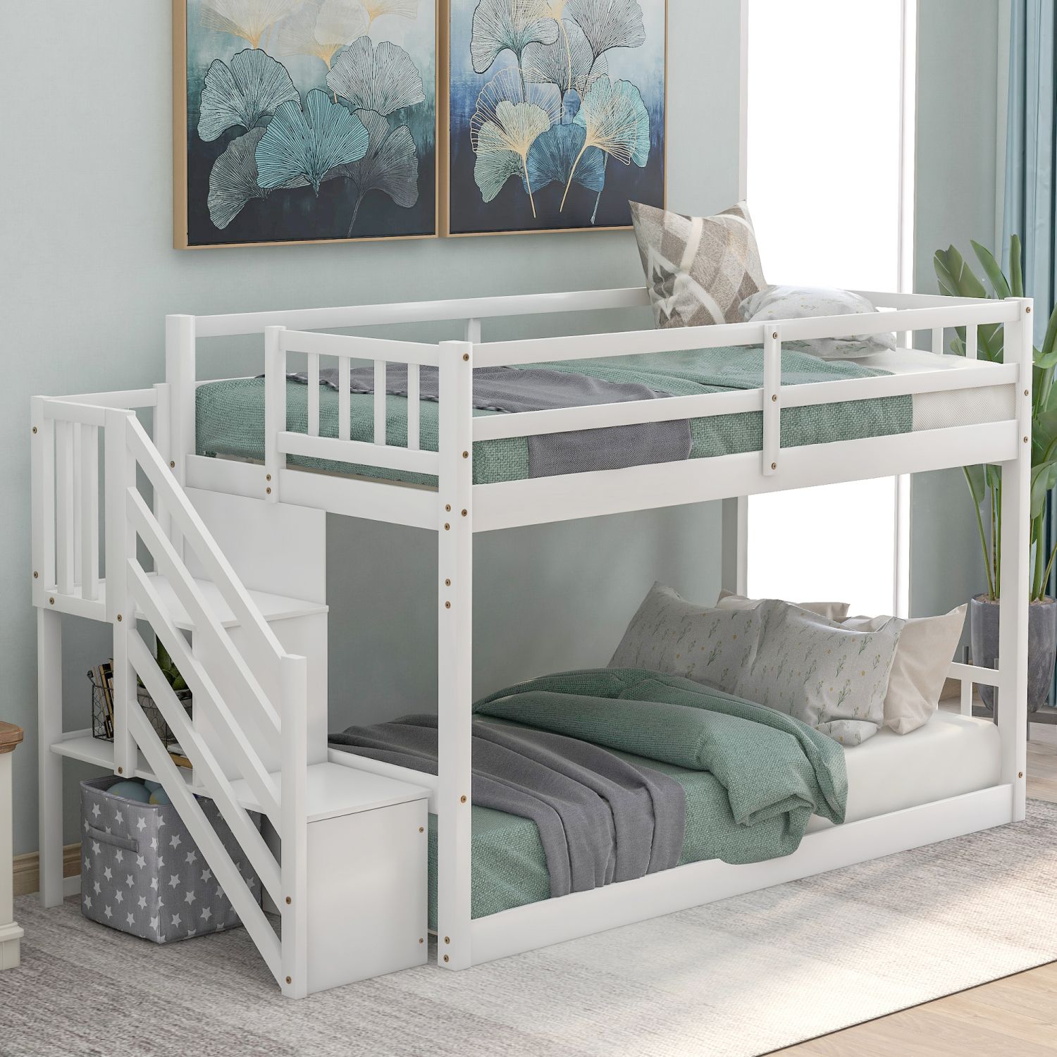 JASMODER SM000106AAK-1 White Twin Composite Platform Bed with Storage