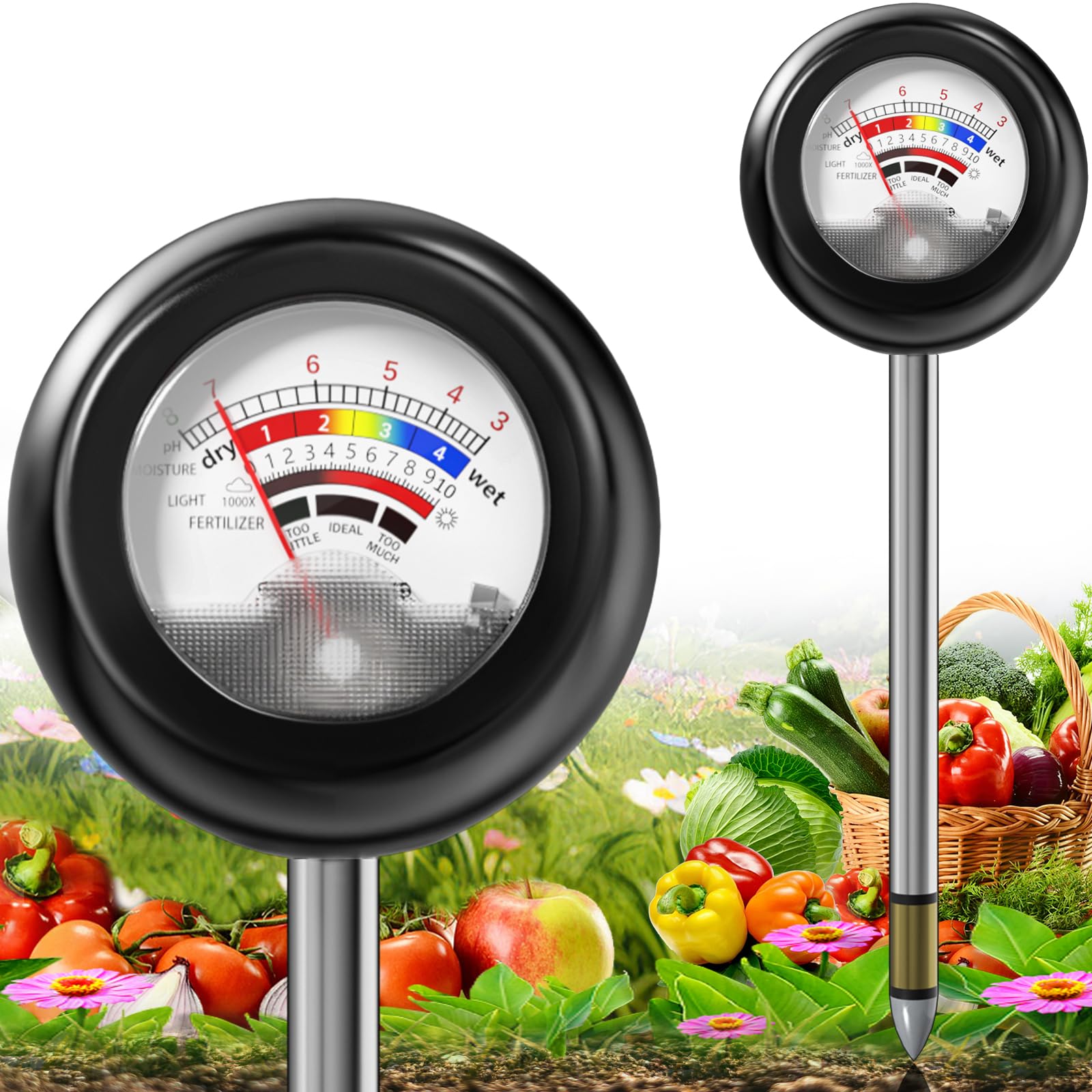 KHKFY -  4 in 1 Soil Tester Kit for Moisture pH Sunlight and Fertility with Oversized Dial for Ho...