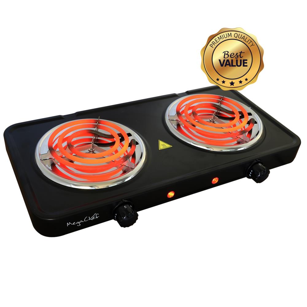 MegaChef Electric Easily Portable Ultra Lightweight Dual Coil Burner Cooktop Buffet Range, Matte Black