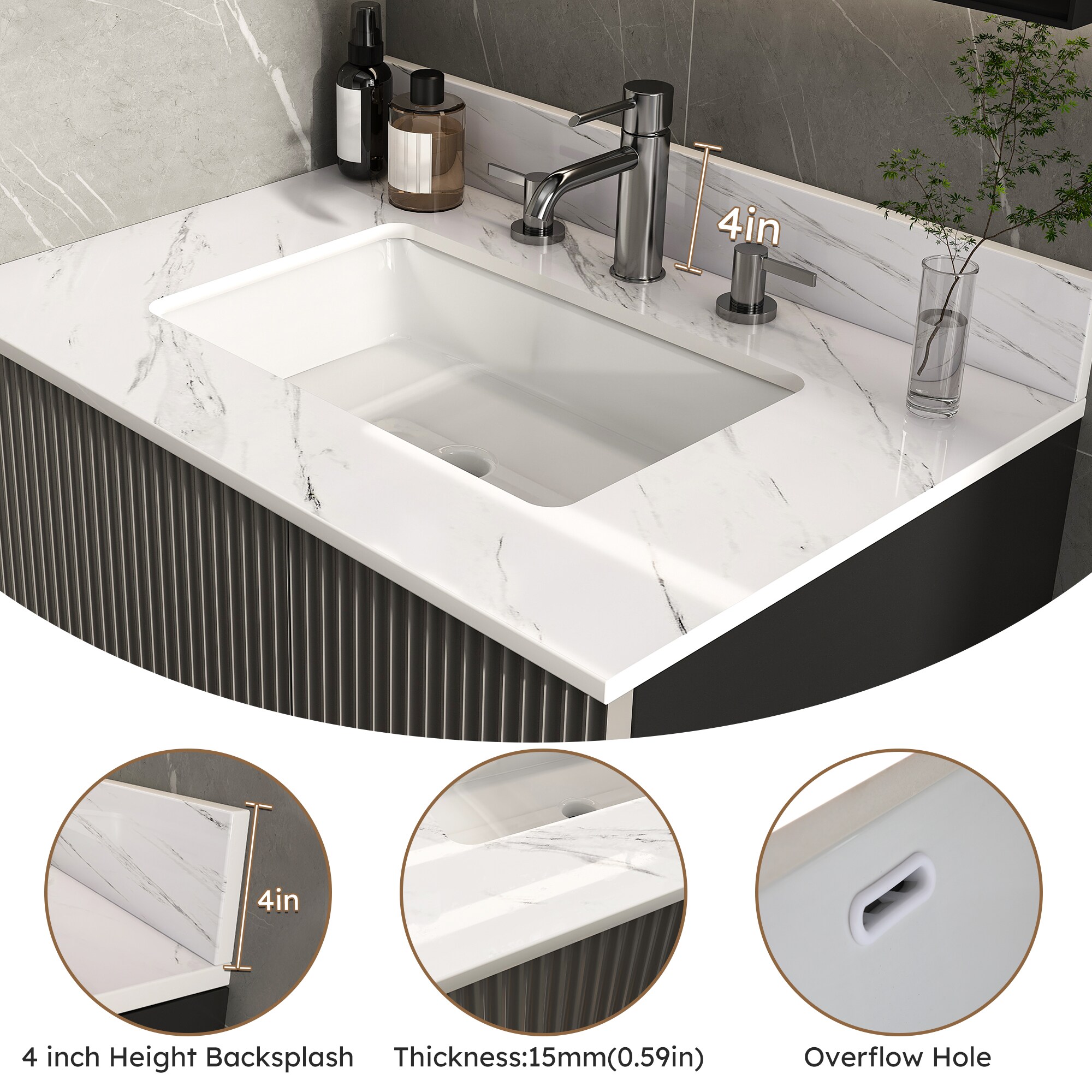 Tatayosi 31 Inch Carrara White Vanity Top with Undermount Sink and 4 ...