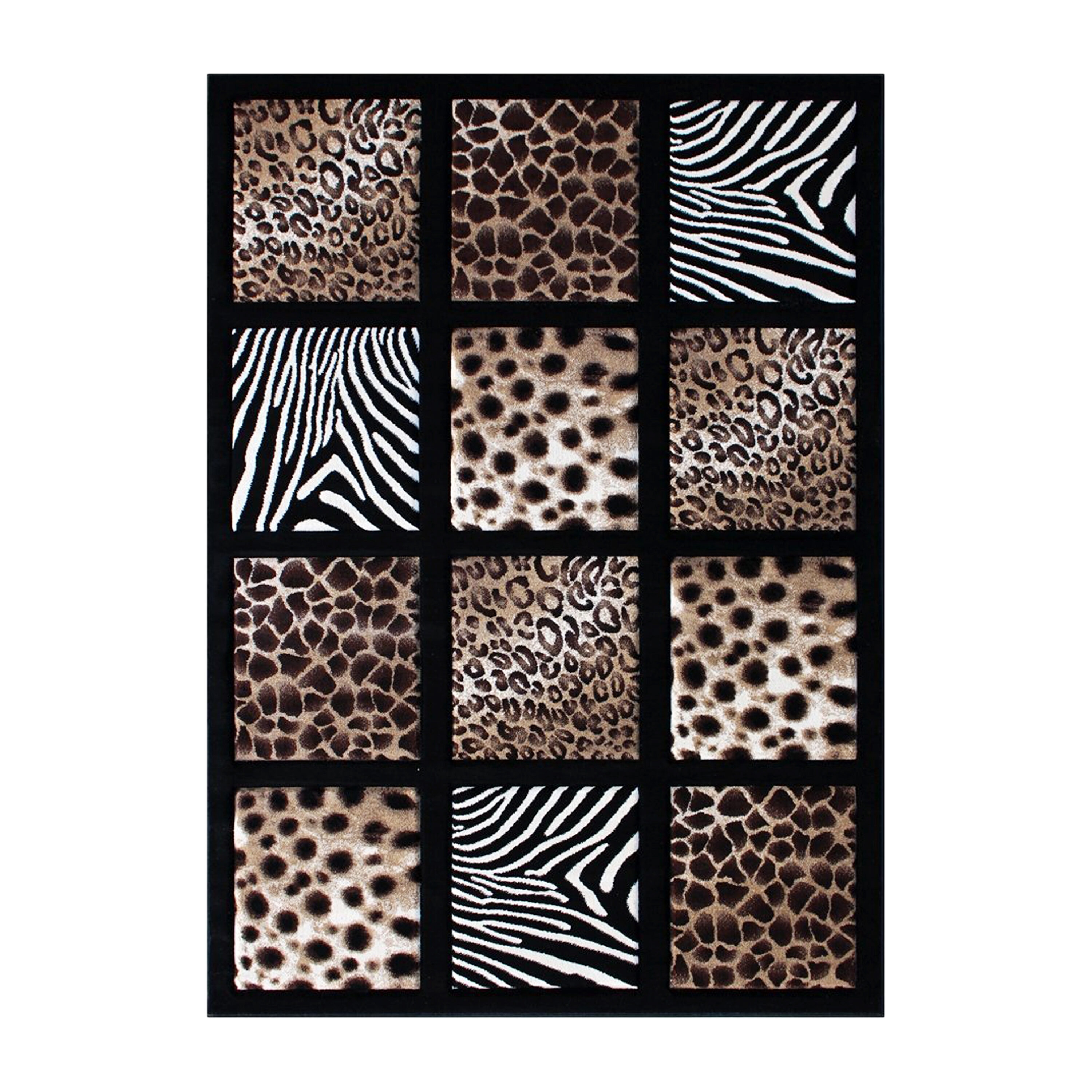 Reversible Black and White Synthetic 5' x 7' Area Rug