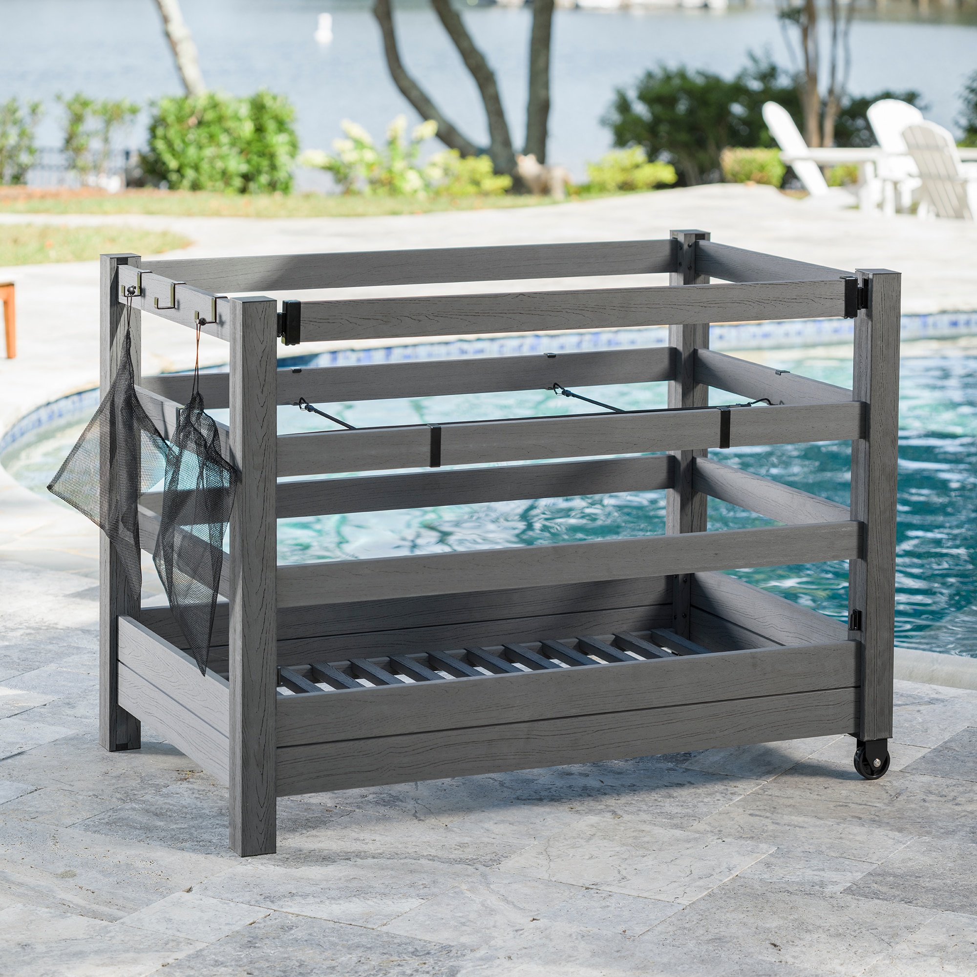 Charcoal Gray Adjustable WoodTek Vinyl Poolside Organizer