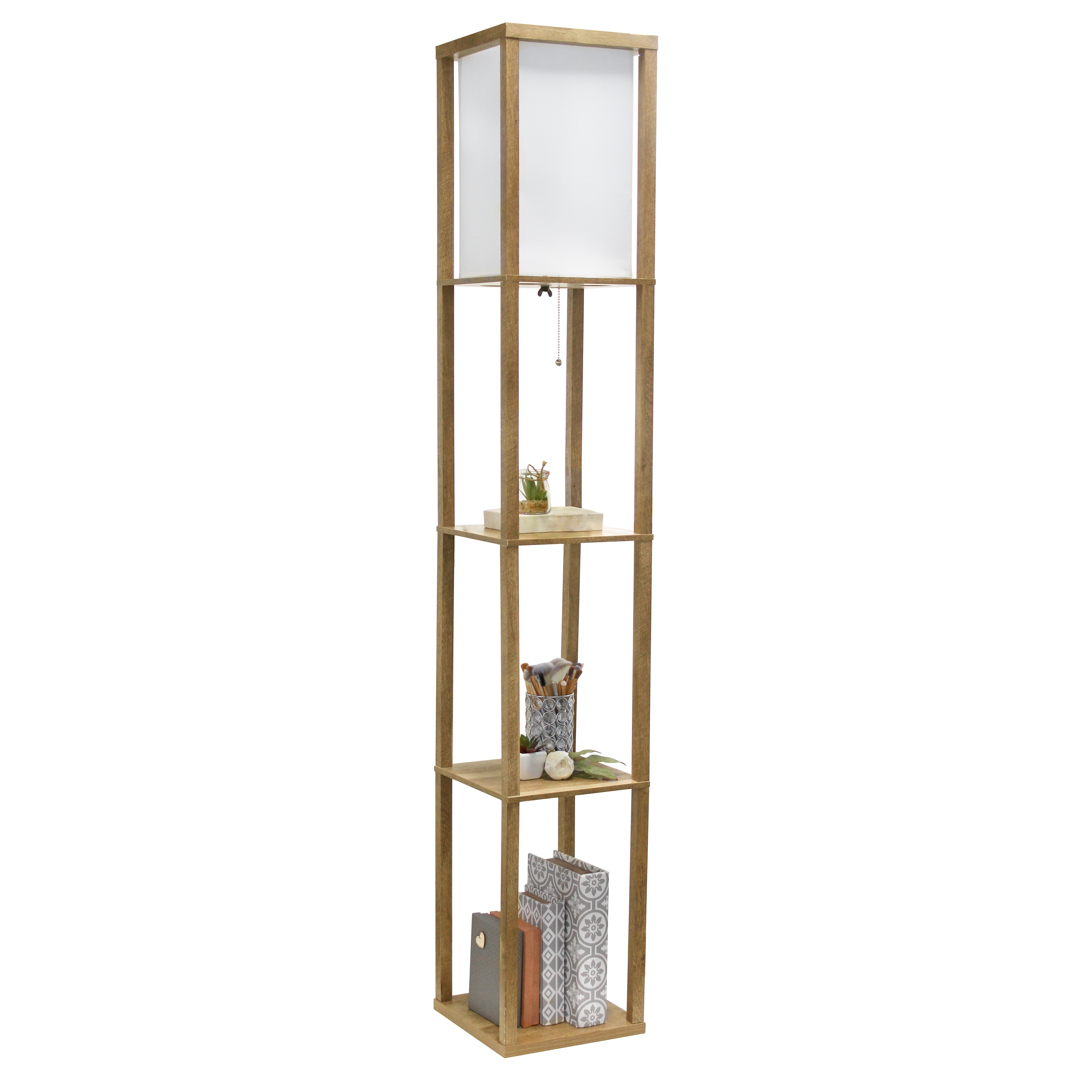 62.5" Black MDF 3-Tier Floor Lamp with Linen Shade