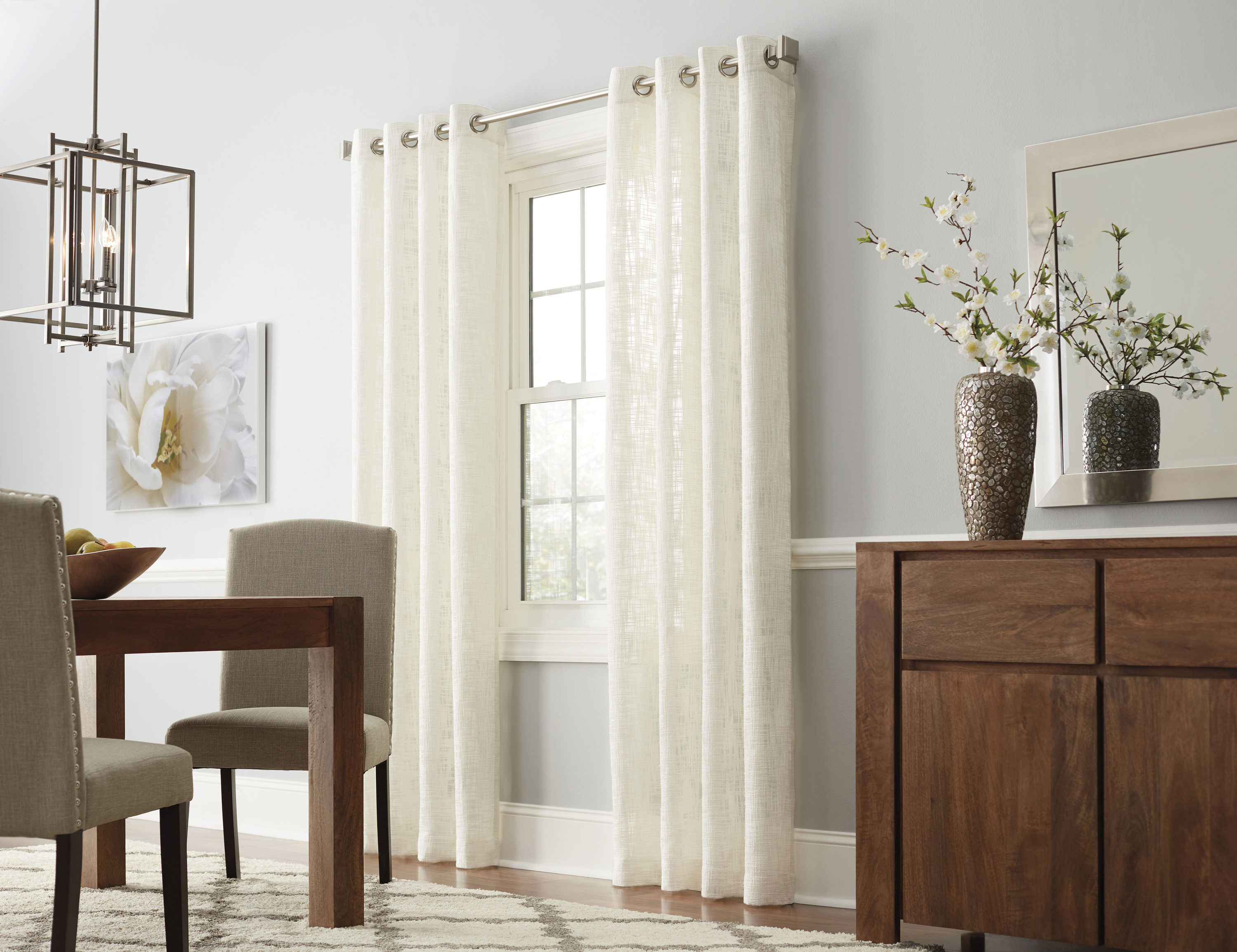 84-in Natural Light Filtering Grommet Single Curtain Panel Polyester in Off-White | - allen + roth X72904284ZBG
