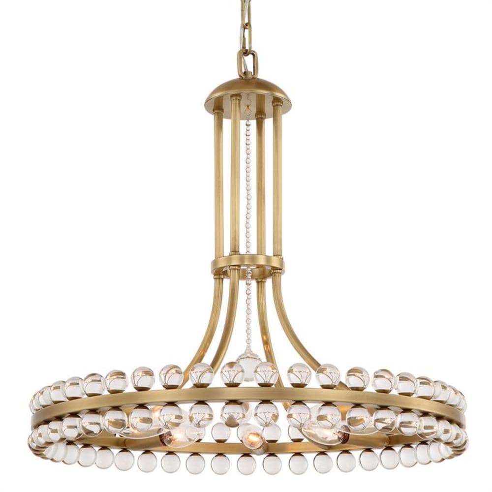 Clover Aged Brass 8-Light Chandelier with Crystal Glass Beads