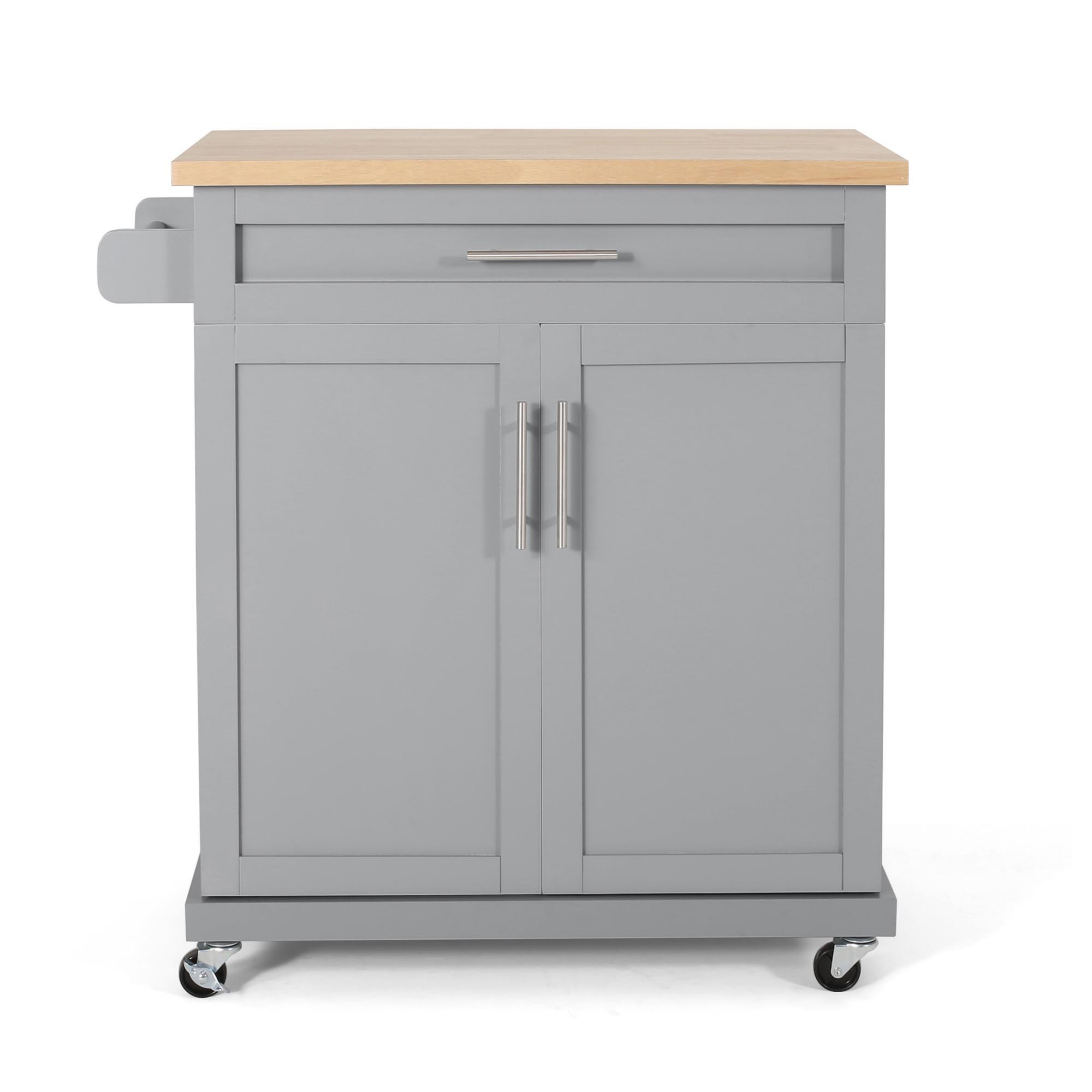 Miki Shinly NHS-TGRY-13QI Gray Wood Base with MDF Wood Top Rolling Kitchen Island ( 18-in x 32-in x 34.5-in )