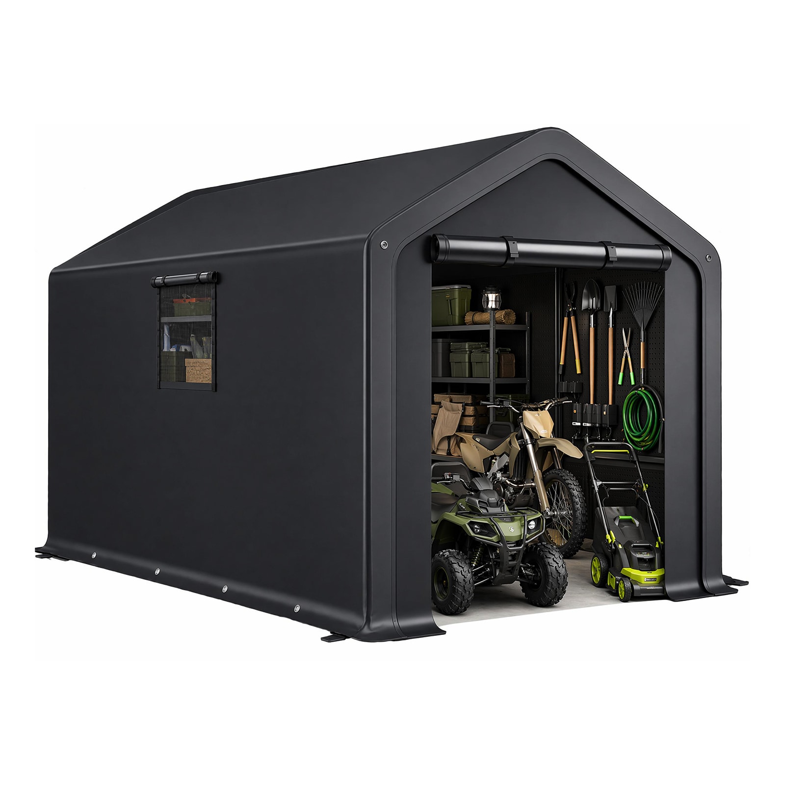 Bestcore 8-ft x 10-ft Storage Shed Tent with 2 Roll-Up Windows - Heavy Duty Bike Tent and Outdoor Shelter for Garden Tools and Firewood
