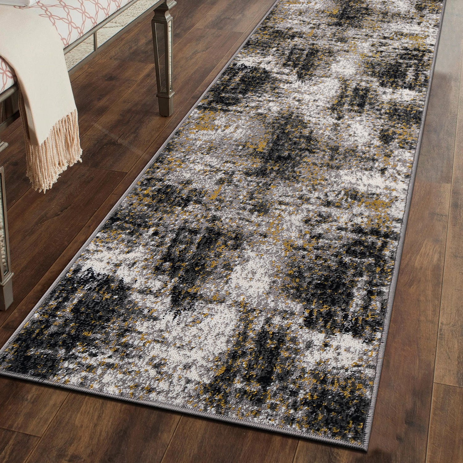 World Rug Gallery 977YELLOW2X7 2 x 7 (ft) Loomed Polypropylene Yellow Rectangular Indoor Distressed/Overdyed Runner rug