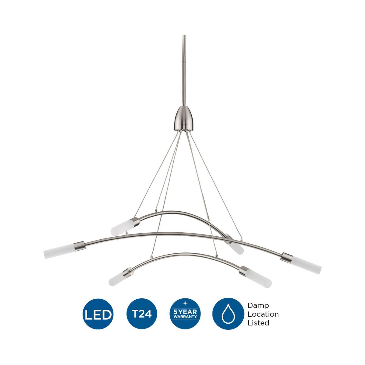 Kylo 6-Light Brushed Nickel LED Chandelier with Frosted Acrylic Shades