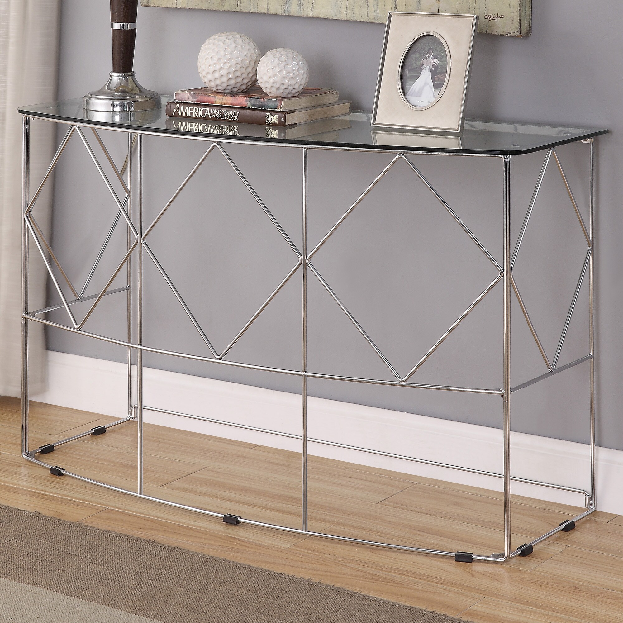 Furniture of America Tri Contemporary Glass Top Console Table in White and  Gray