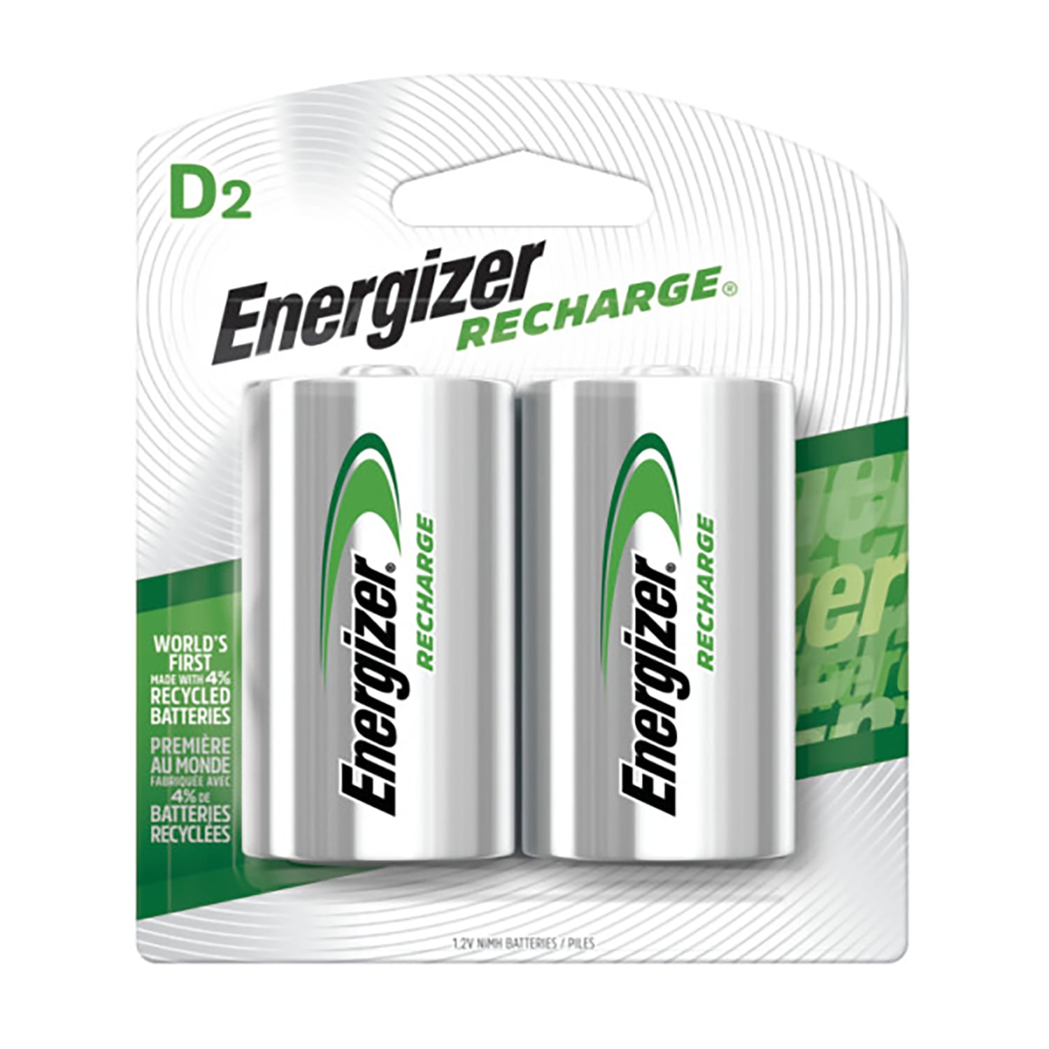 Energizer  Recharge NiMH D 1.2 V 2500 mAh Rechargeable Battery NH50BP 2R2 2 pk