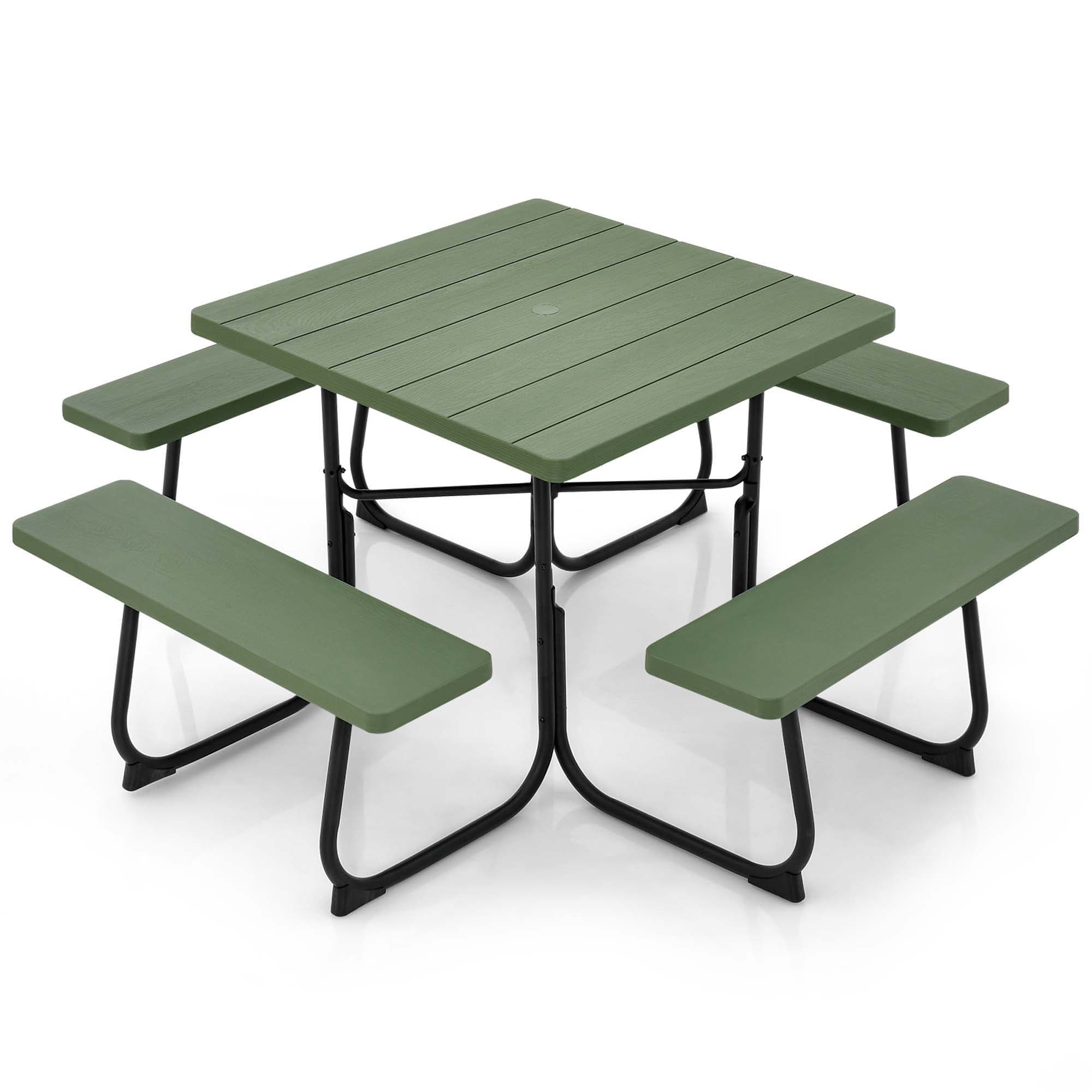 Costway LWS00116 Green Patio Dining Set Plastic Square Table with 4 Stationary Chairs