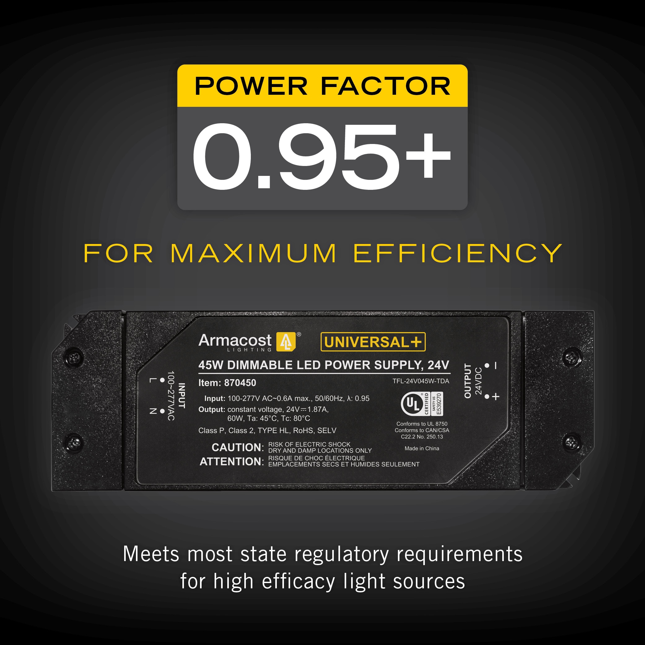 Black 24V DC Dimmable LED Driver Power Supply