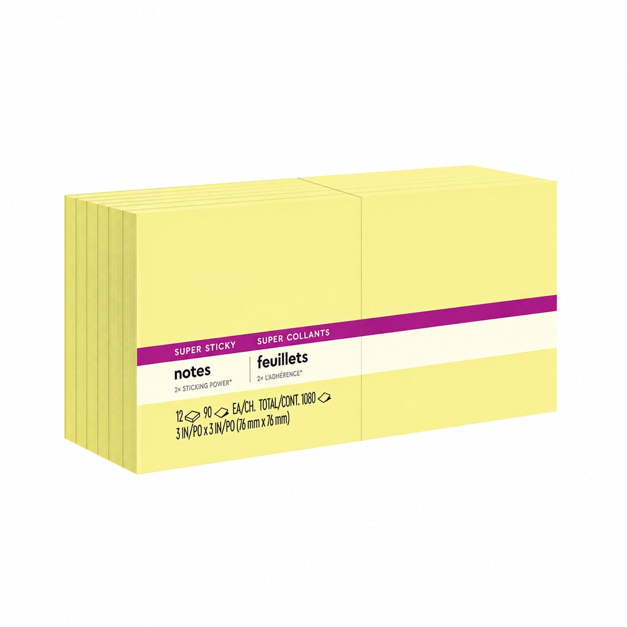 Aoibox  Super Sticky Notes 12 Pads 3 x 3 in Office Products School Supplies Canary Yellow Vertical Surfaces Sticky Notes 90 Sheets Per Pad