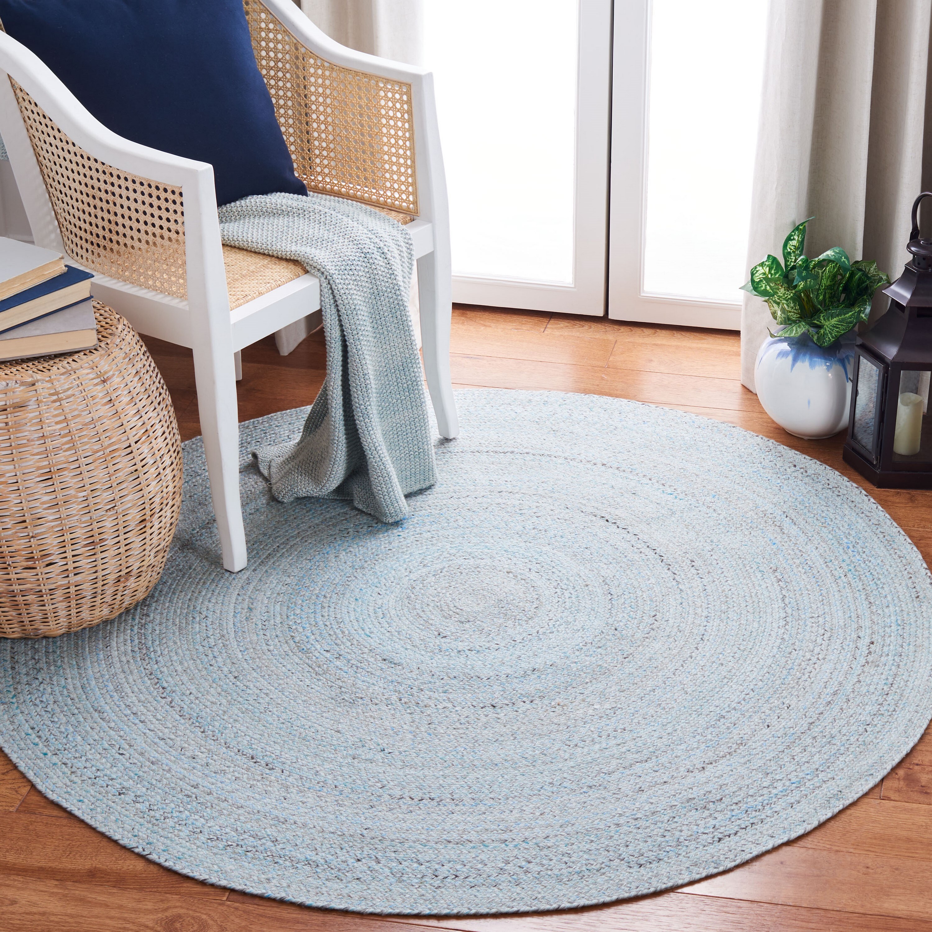 Safavieh Braided Mared 3 X 3 Blue/Gray Round Indoor Stripe  Bohemian/Eclectic Throw Rug in the Rugs department at