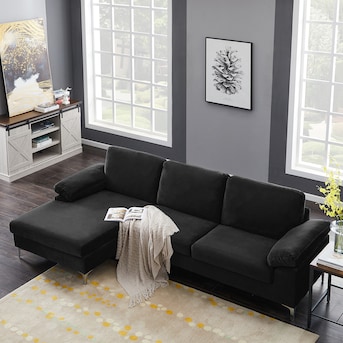Casainc A Black L-Shaped Sofa Modern Black Sofa In The Couches, Sofas &  Loveseats Department At Lowes.Com