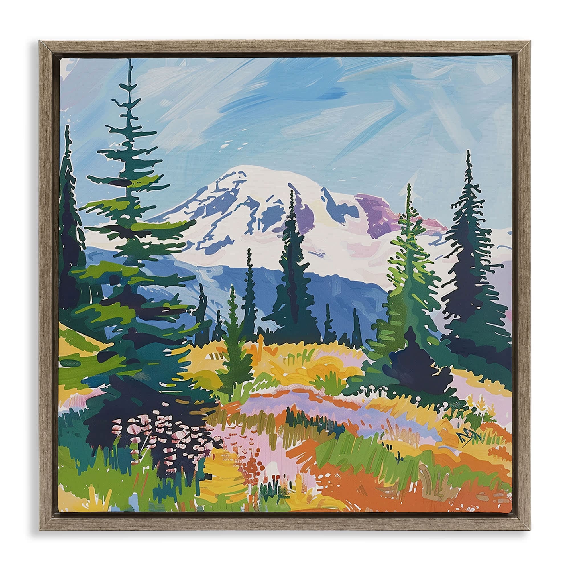 Stupell Industries BS-369-FFE-24X24 Peaceful Mountain Valley Scenery Floating Frame design by Walker Noble