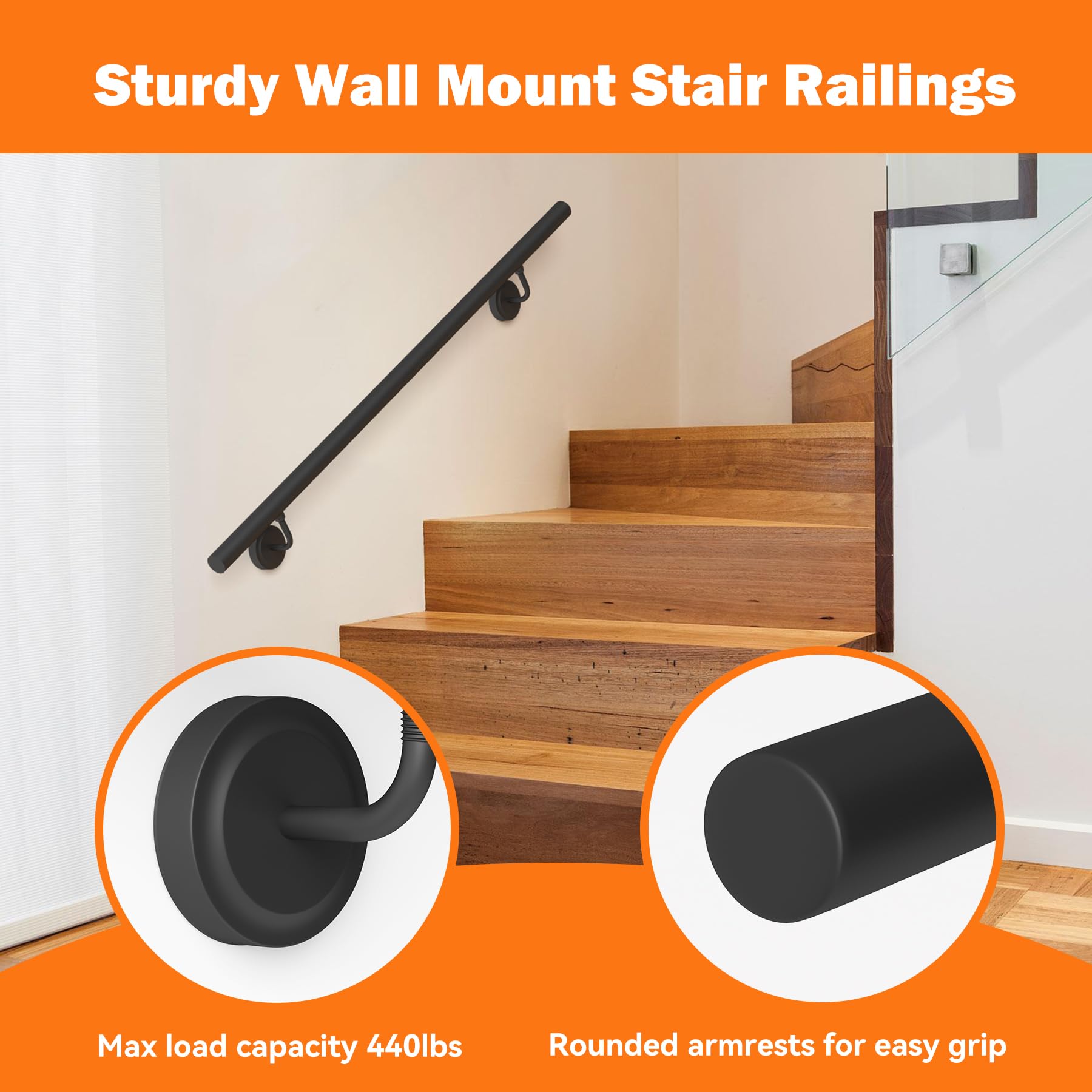Anqtovp 2FT Industrial Metal Stair Handrail Round Pipe Stair Railing ...