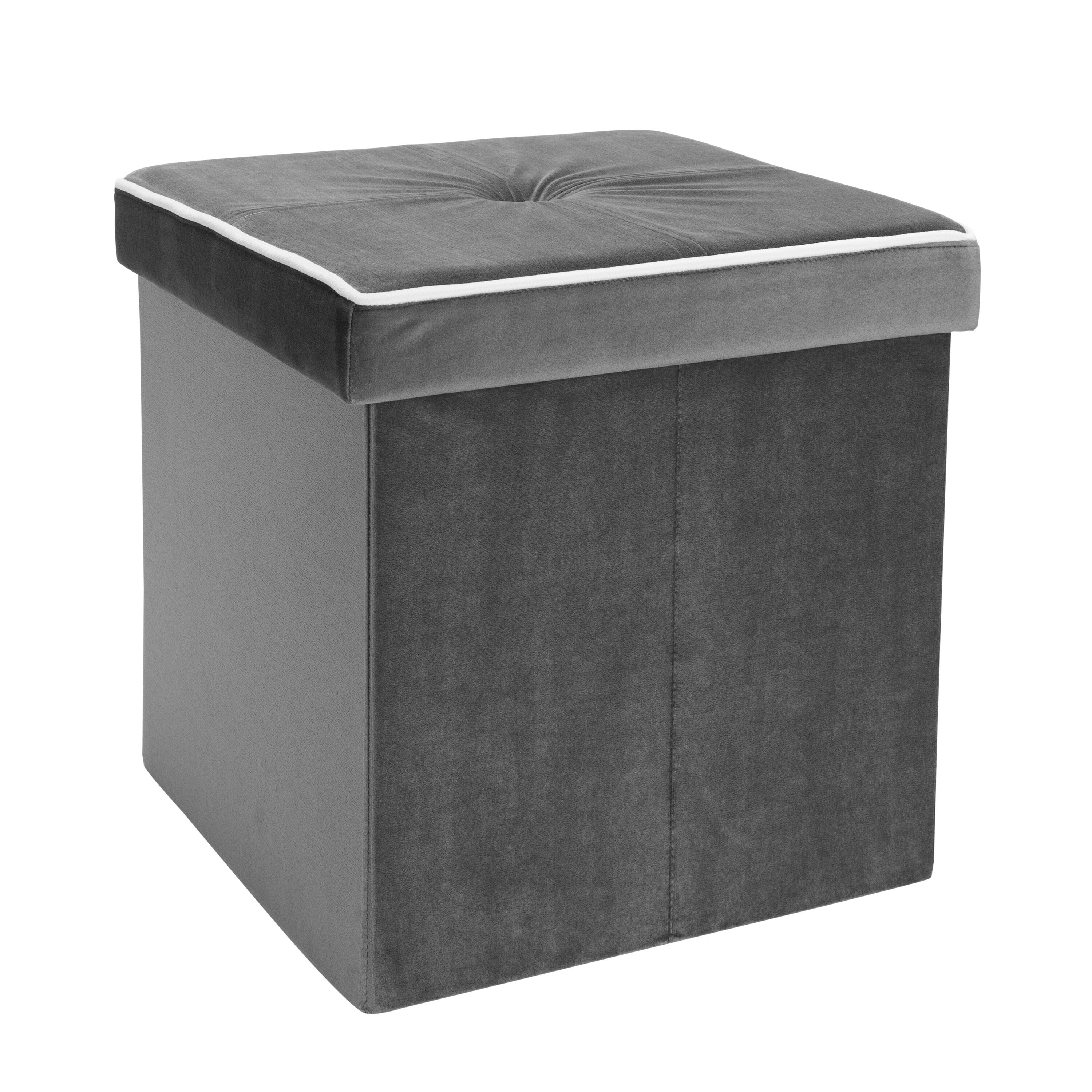 Simplify F-0629-GREY Casual Gray Velvet Square Integrated Storage Ottoman