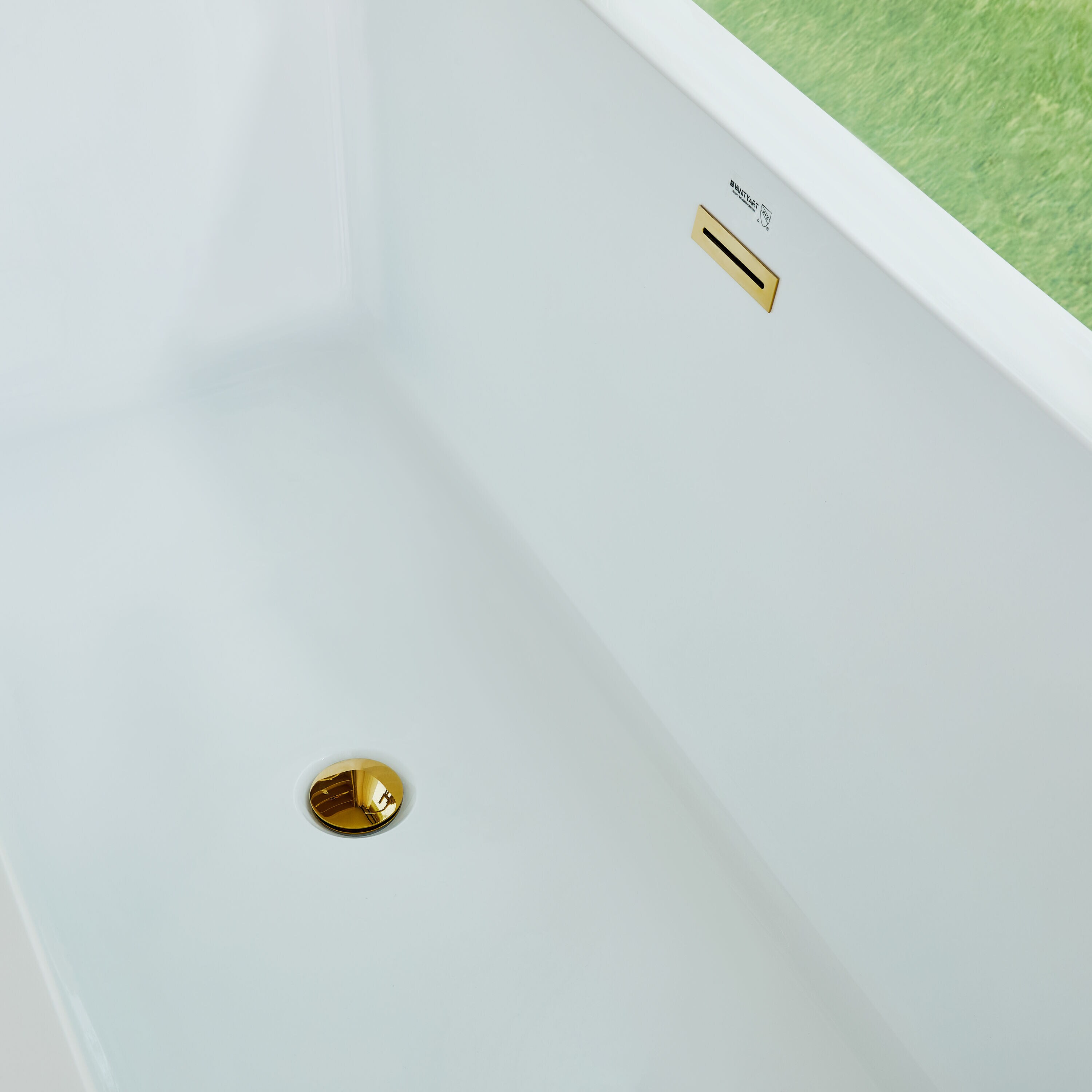 67" White and Gold Freestanding Acrylic Soaking Bathtub