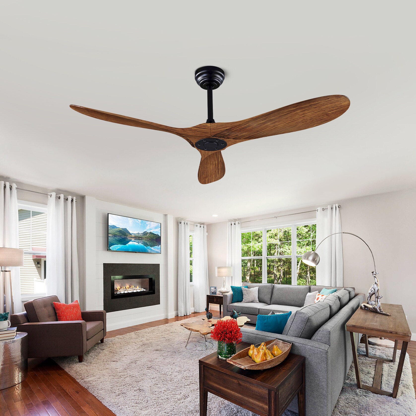 YOTOO 52 Inch ABS Wood Grain Ceiling Fan No Light APP and Remote ...