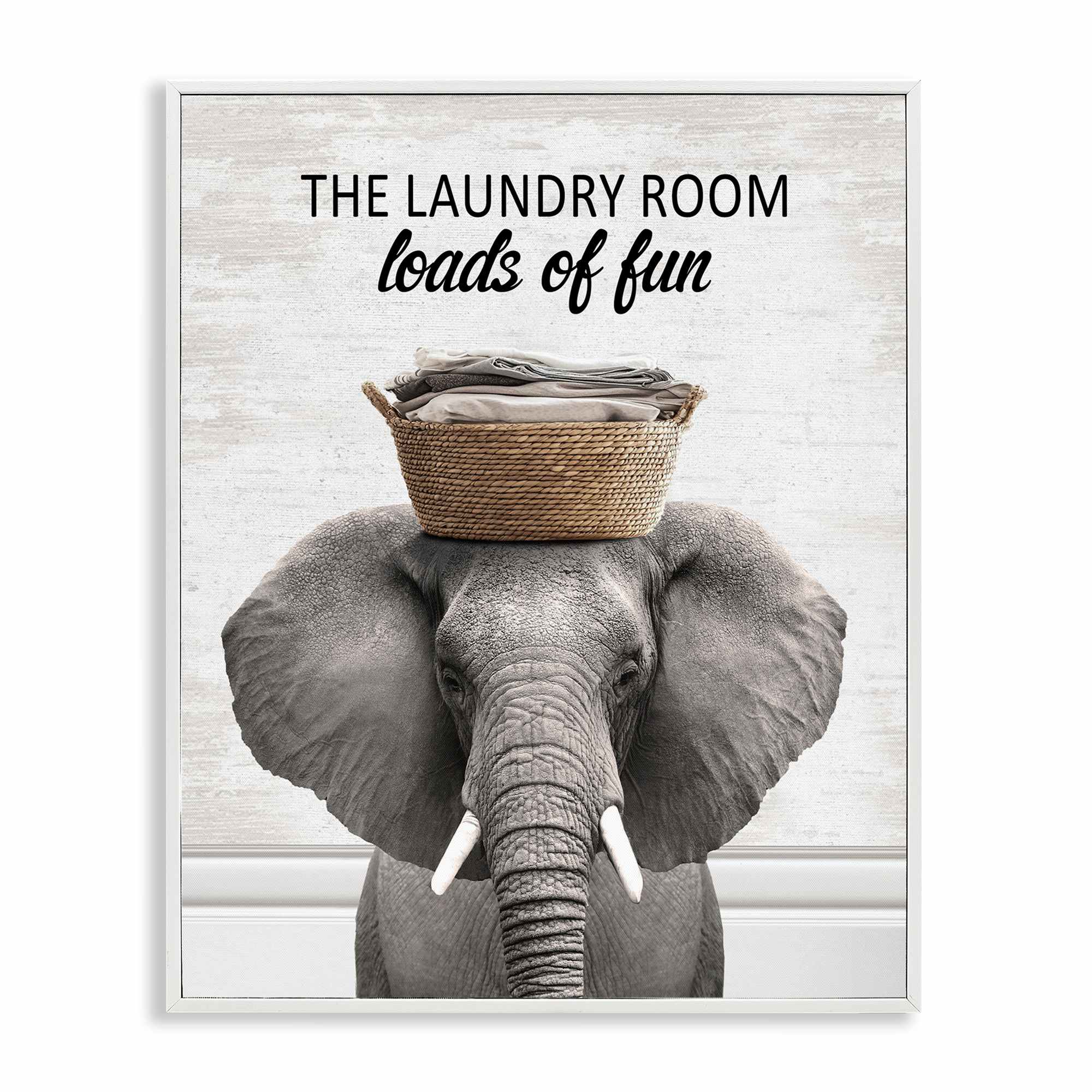 Stupell Industries BS-896-WFR-16X20 Loads Of Fun Laundry Elephant White Framed Giclee Art By Lettered and Lined 16 x 20