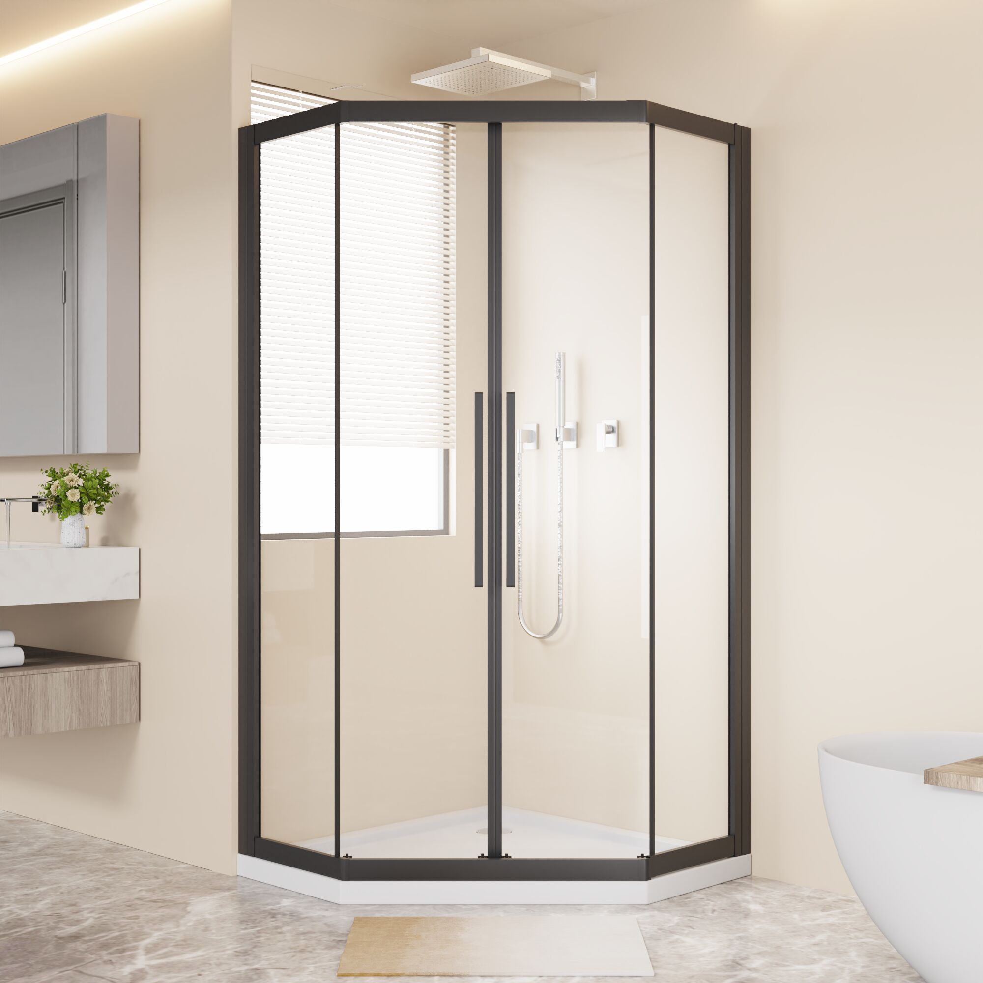 Forclover - Neo-Angle Sliding Shower Enclosure Black 1/2-in W x 72-in H Framed Clear Glass Neo an...