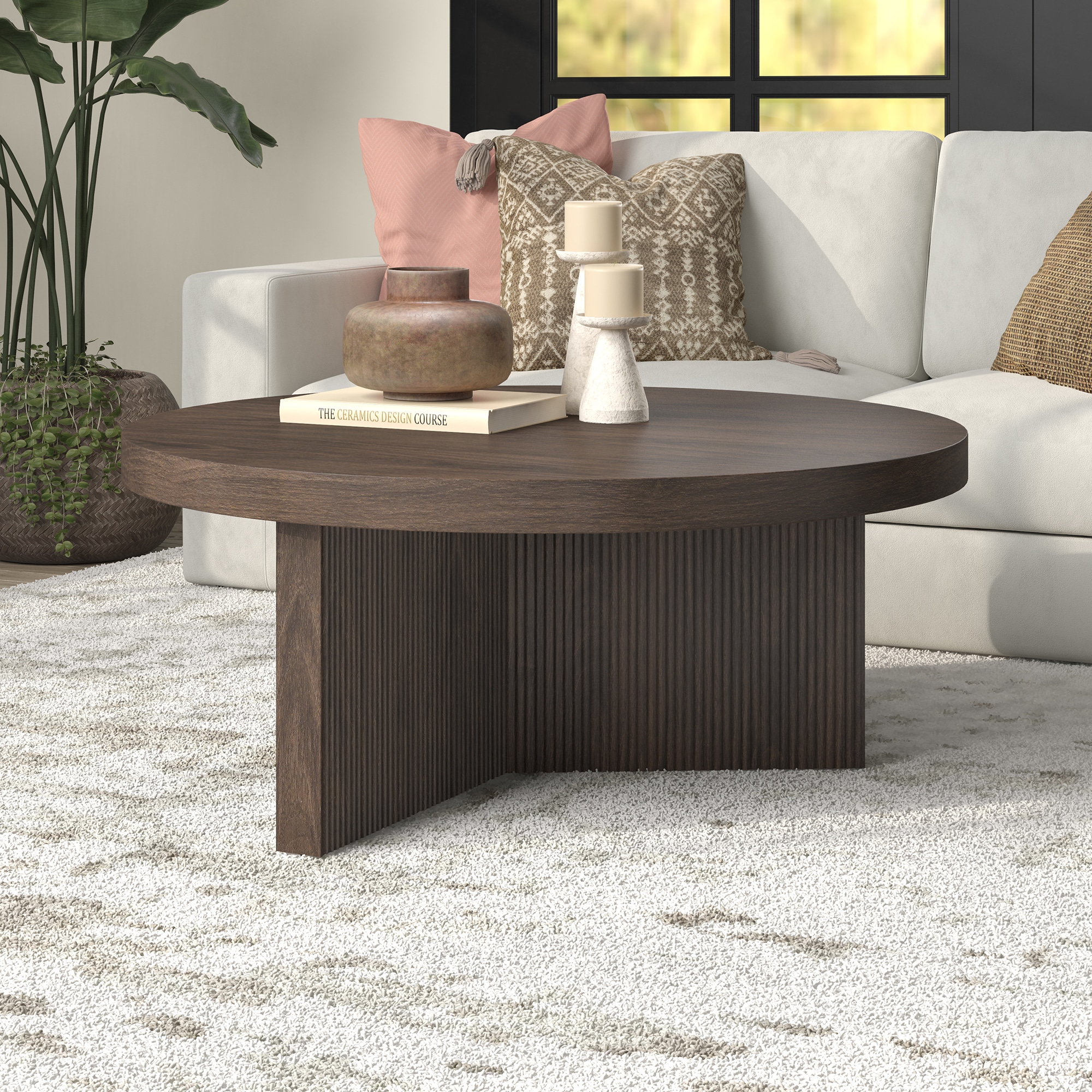 Hailey Home CT2352 Scandinavian Round MDF Alder Brown 36-in W x 15-in H Coffee Table
