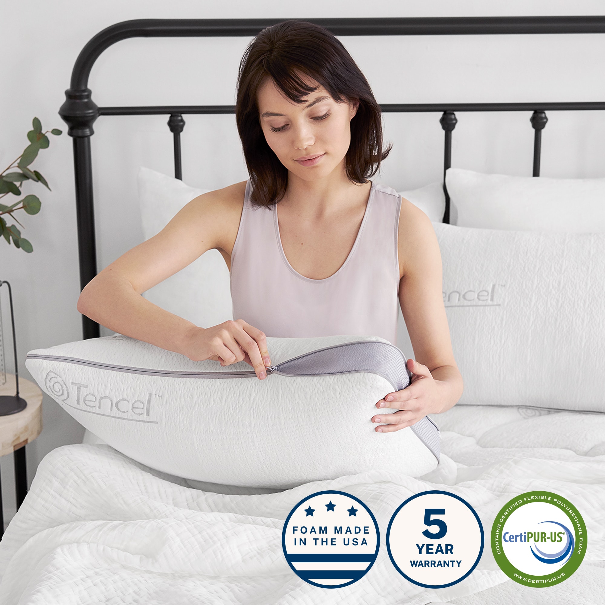 King Size White Gel Memory Foam Pillow with Tencel Cover