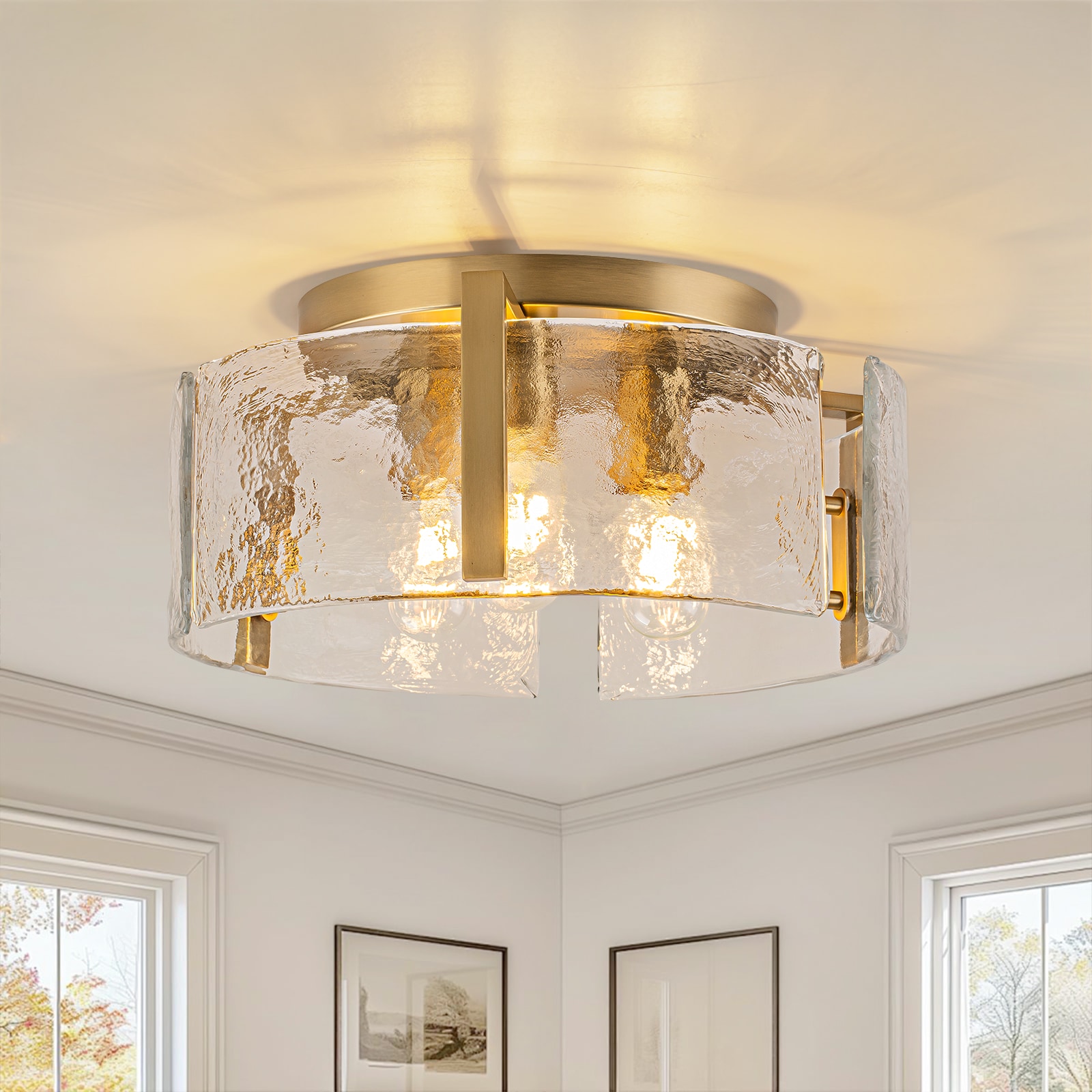Zicbol 14.96-in Matte Brushed Gold Copper Indoor 3 -Light LED Semi-flush Mount Light
