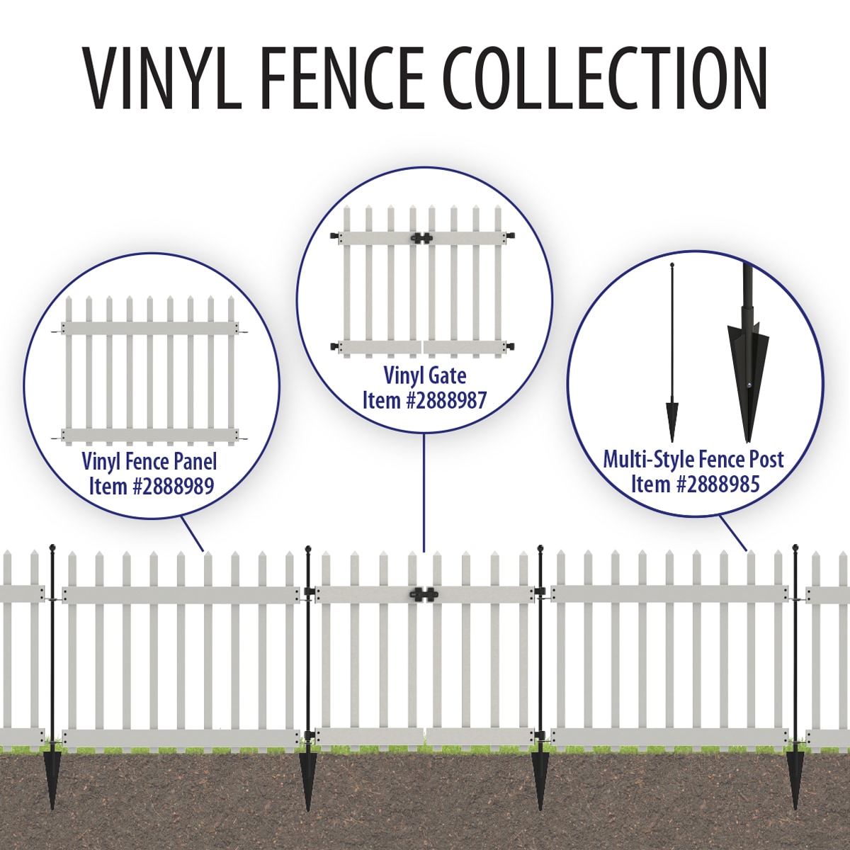 YARDLINK No Dig Fence 3-ft H x 3.5-ft W White Vinyl Spaced Picket Fence ...