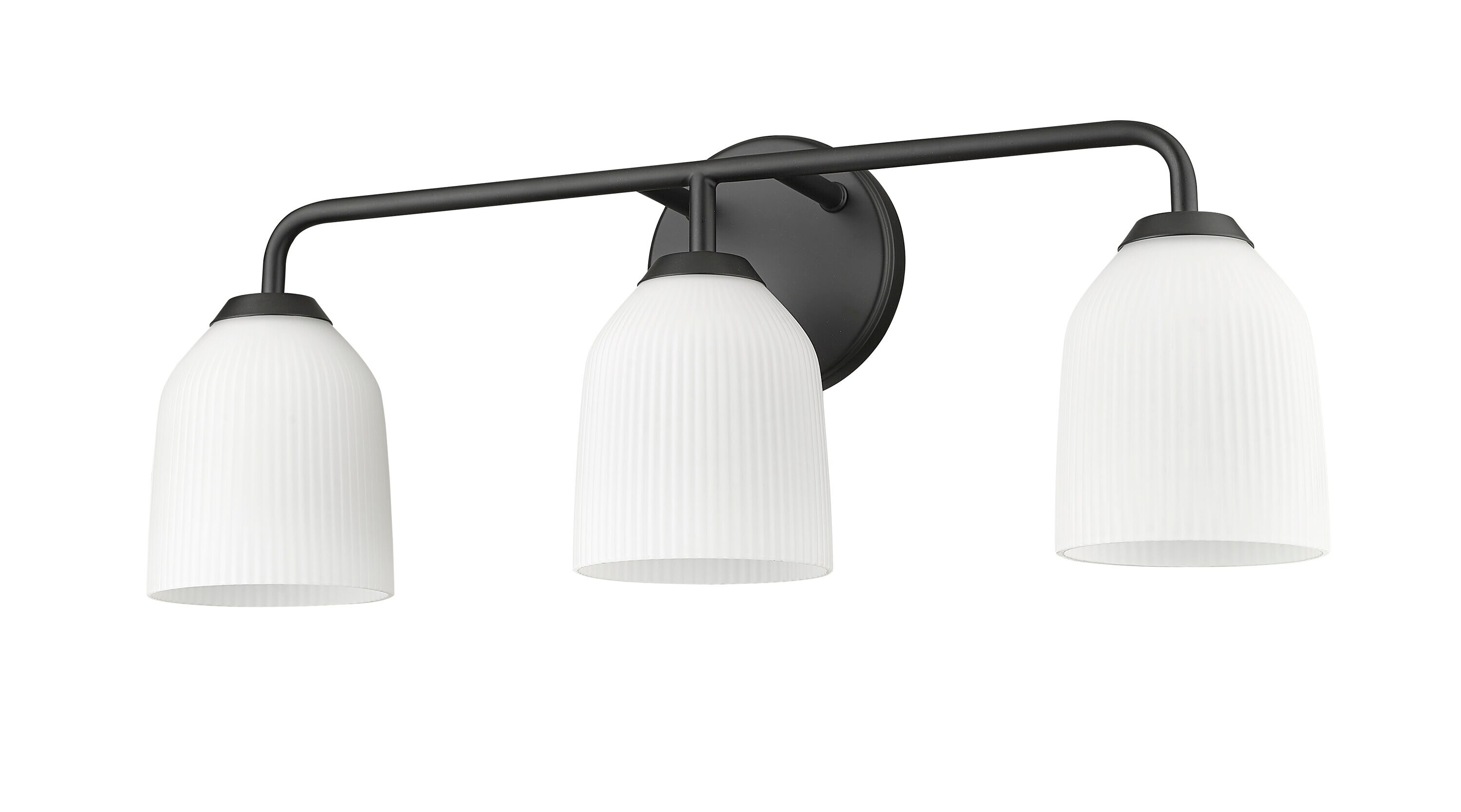 Matte Black 3-Light Vanity Fixture with Opal Glass Shades