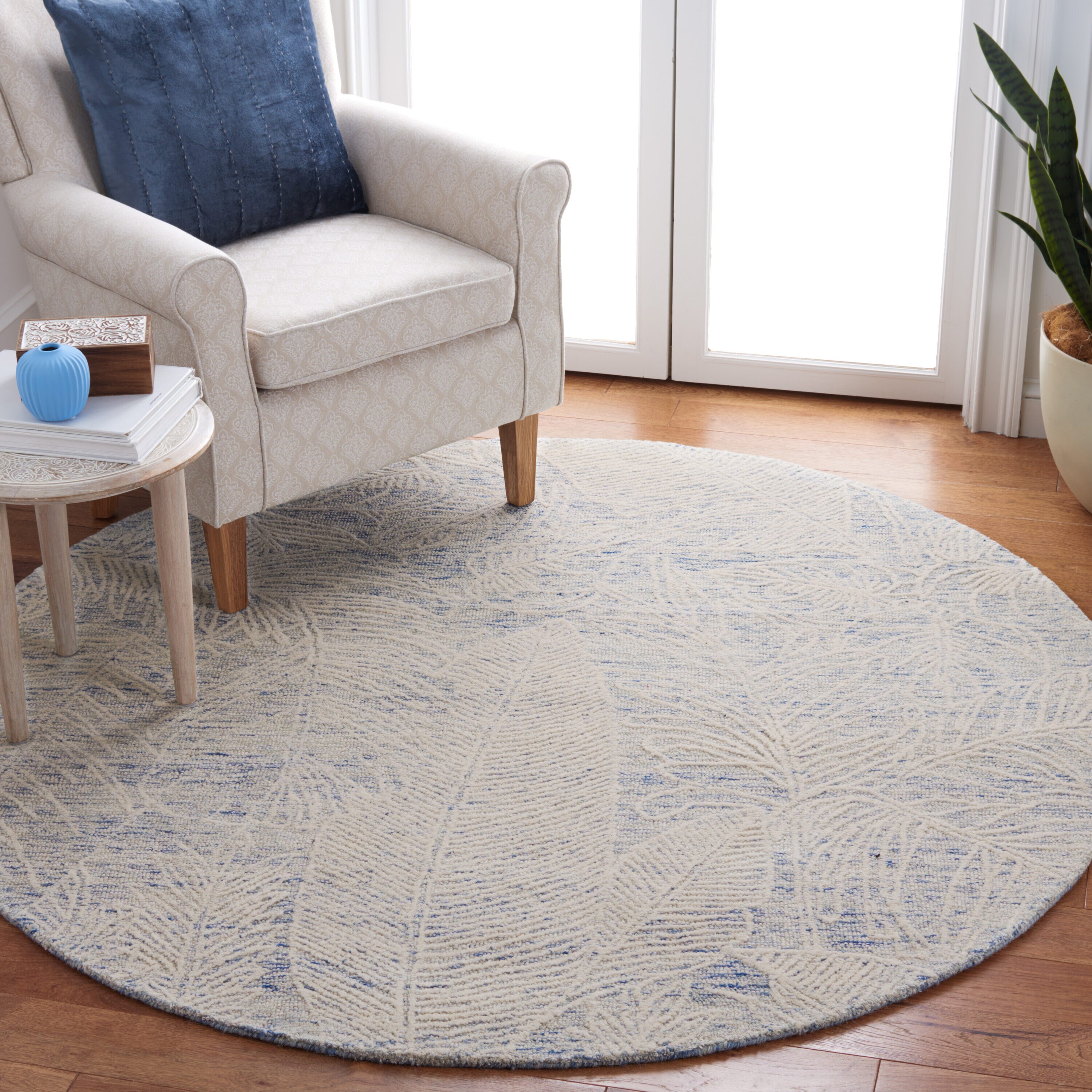  Metro 880 Blue/Ivory Contemporary 6ft x 6ft Round Rug