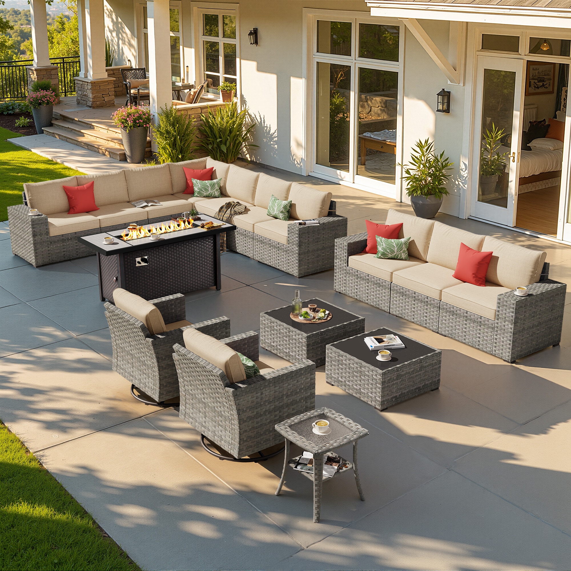 ALTRIGUS 6ALCFP8503YZBBR6016 ALBWR Wicker Outdoor Sectional with Beige Cushions and Wicker Frame