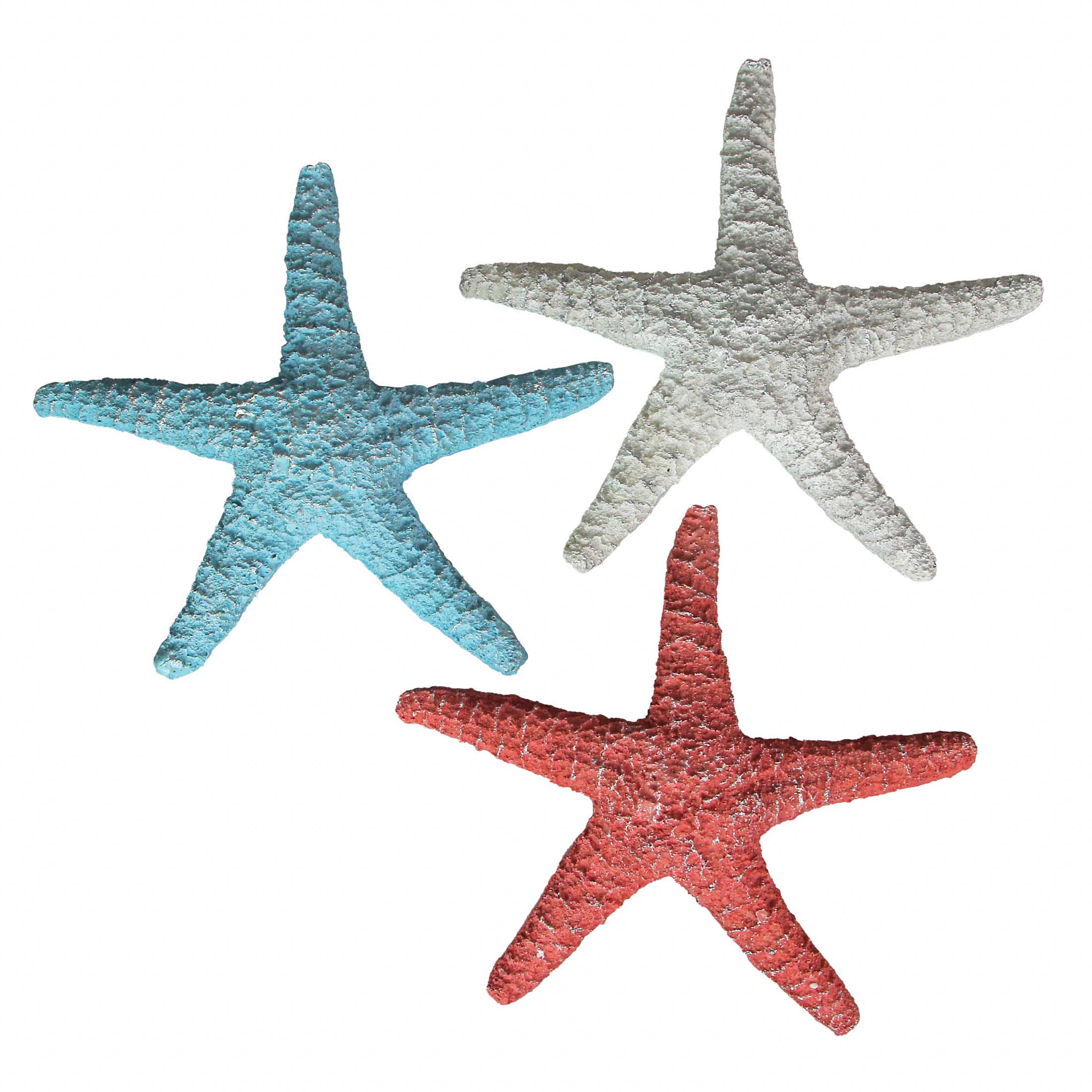 Fancy That Gift & Decor FT-BEA00215-BCW-SET Set of 3 Resin Starfish Wall Hanging Sculptures Coastal Home Decor Beach Art