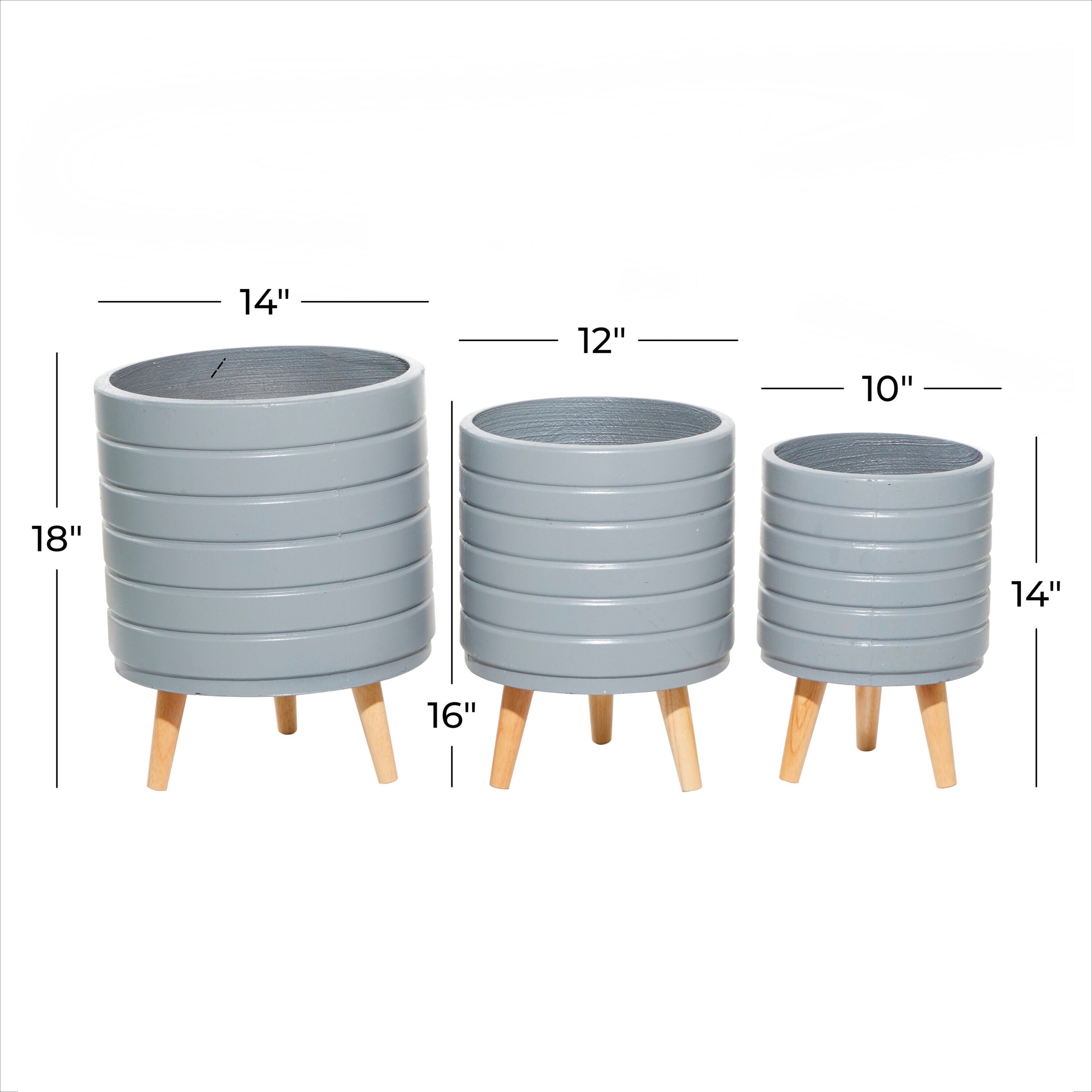 Gray Fiber Clay Planter Set with Wooden Legs