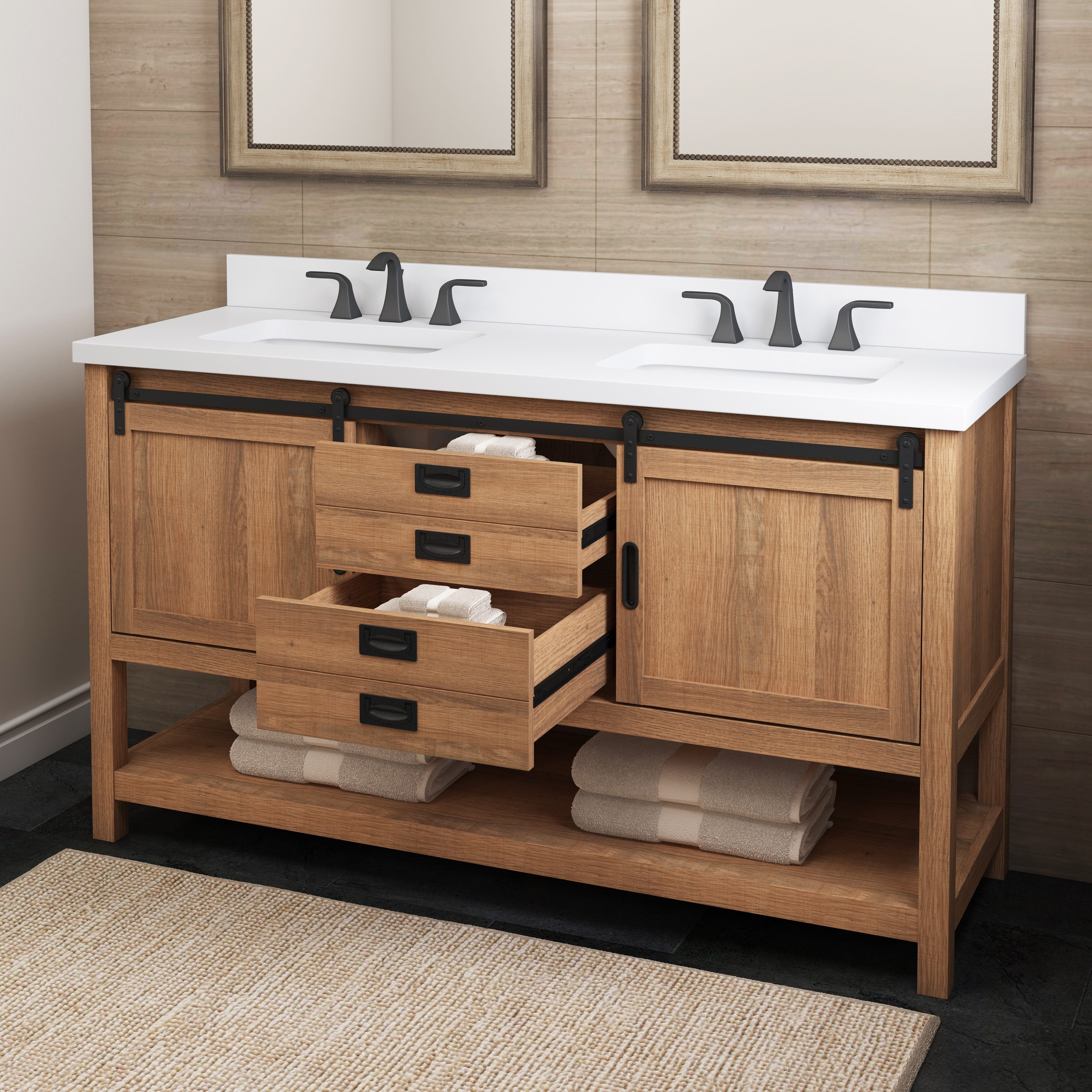 style selections 60-in brown undermount double sink bathroom