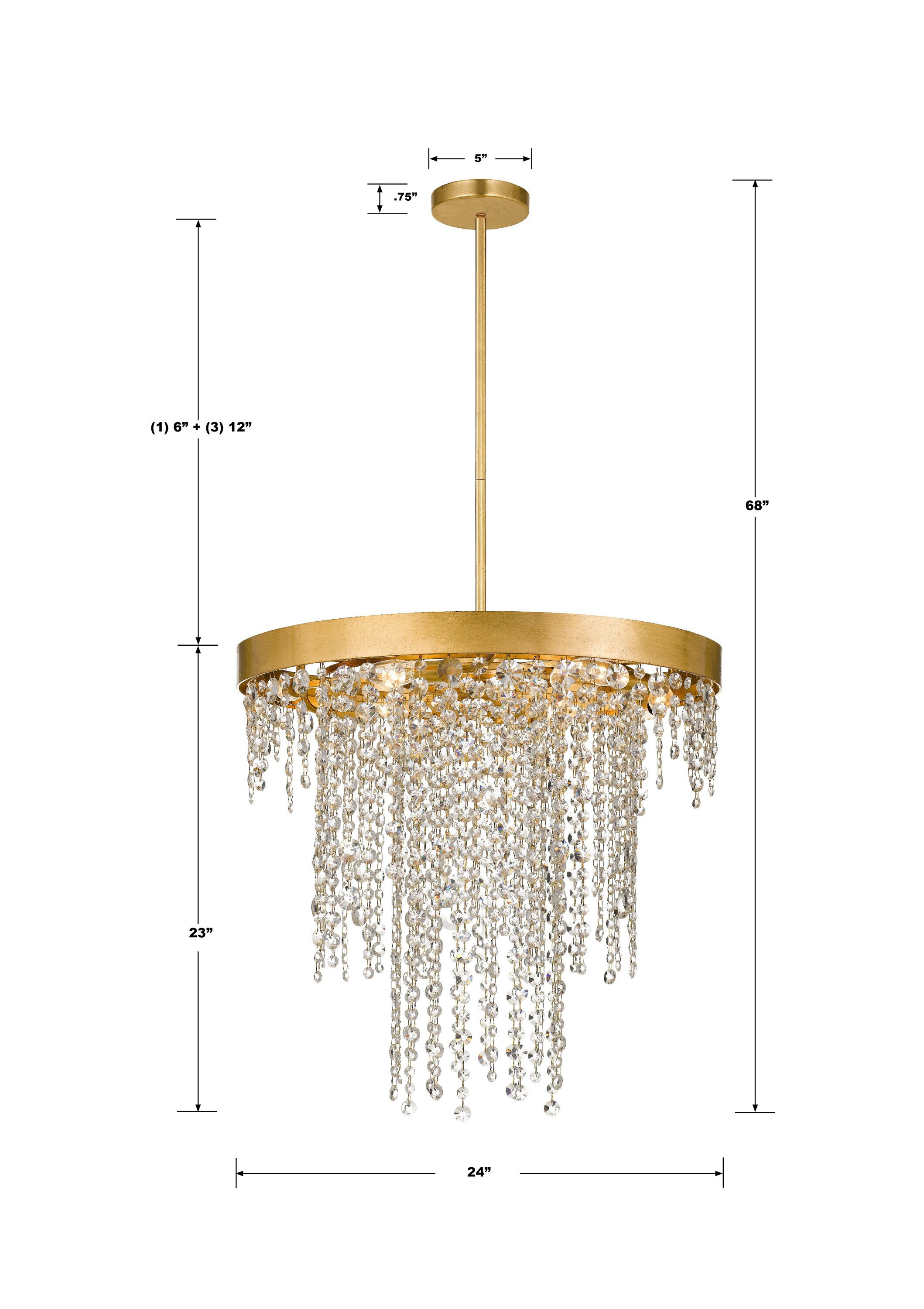 Antique Gold Elegance 6-Light Crystal Waterfall Chandelier