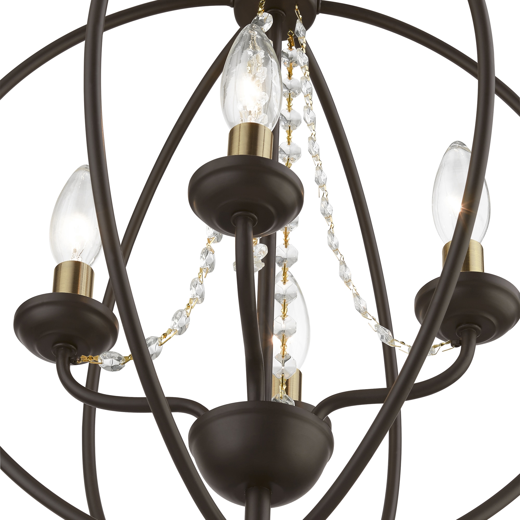 Arabella Bronze Antique Brass 4-Light Orb Chandelier with Clear Crystals