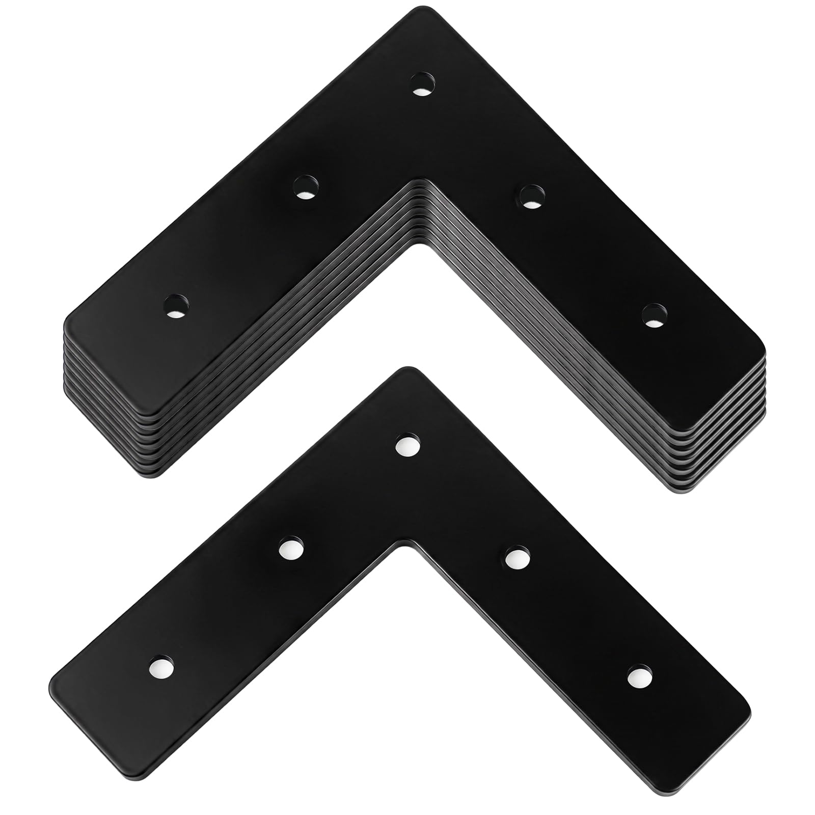 Phyfalip Heavy Duty L Shaped Mending Plate 6 by One and One Quarter Inch Black Steel Flat Corner Brace with Pre Drilled Holes Set of Eight #LPF0804P061