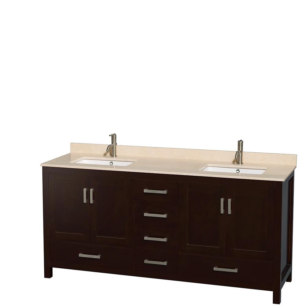 Wyndham Collection Sheffield 72-in Espresso Double Sink Bathroom Vanity with Ivory Marble Natural Marble Top (Mirror Included)