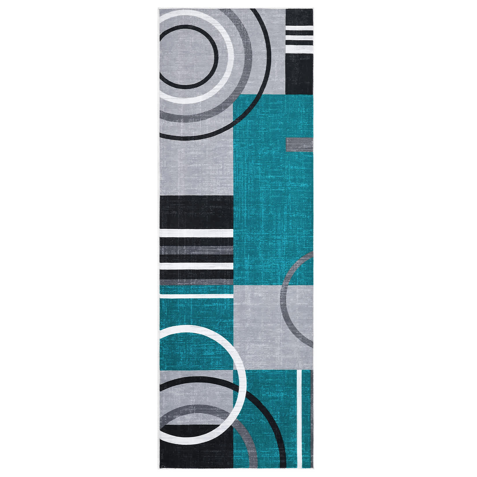 Qeetex LSN-PHO-15NDHYW6 2 x 10 ft Polyester Cashmere Blue Green Rectangular Hallway Bathroom Entryway Kitchen Office Foldable Geometric Printed Modern Washable Area Rug