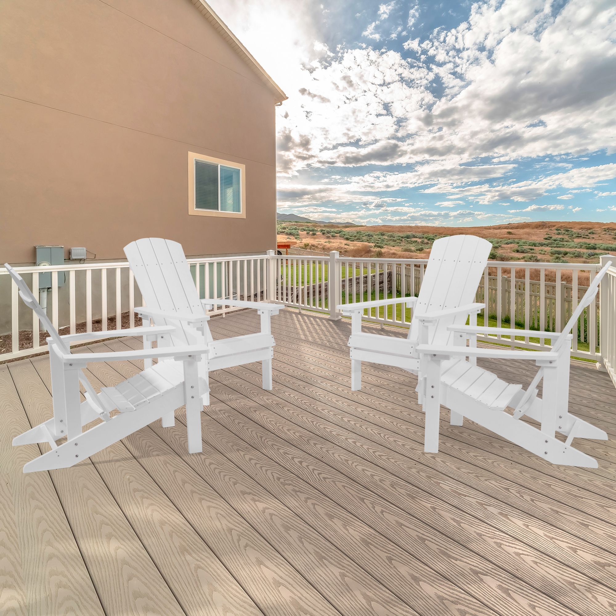 ACEGOSES LW-AC-04-WT-4 Adirondack Chair Set of 4 White HDPE Frame Stationary Adirondack Chair with Slat Seat