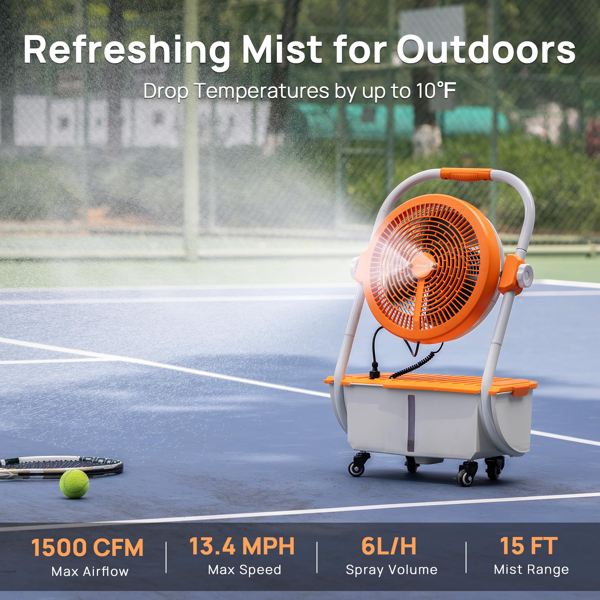 TURBRO Cordless Misting Fan with 11L Water Tank High Pressure