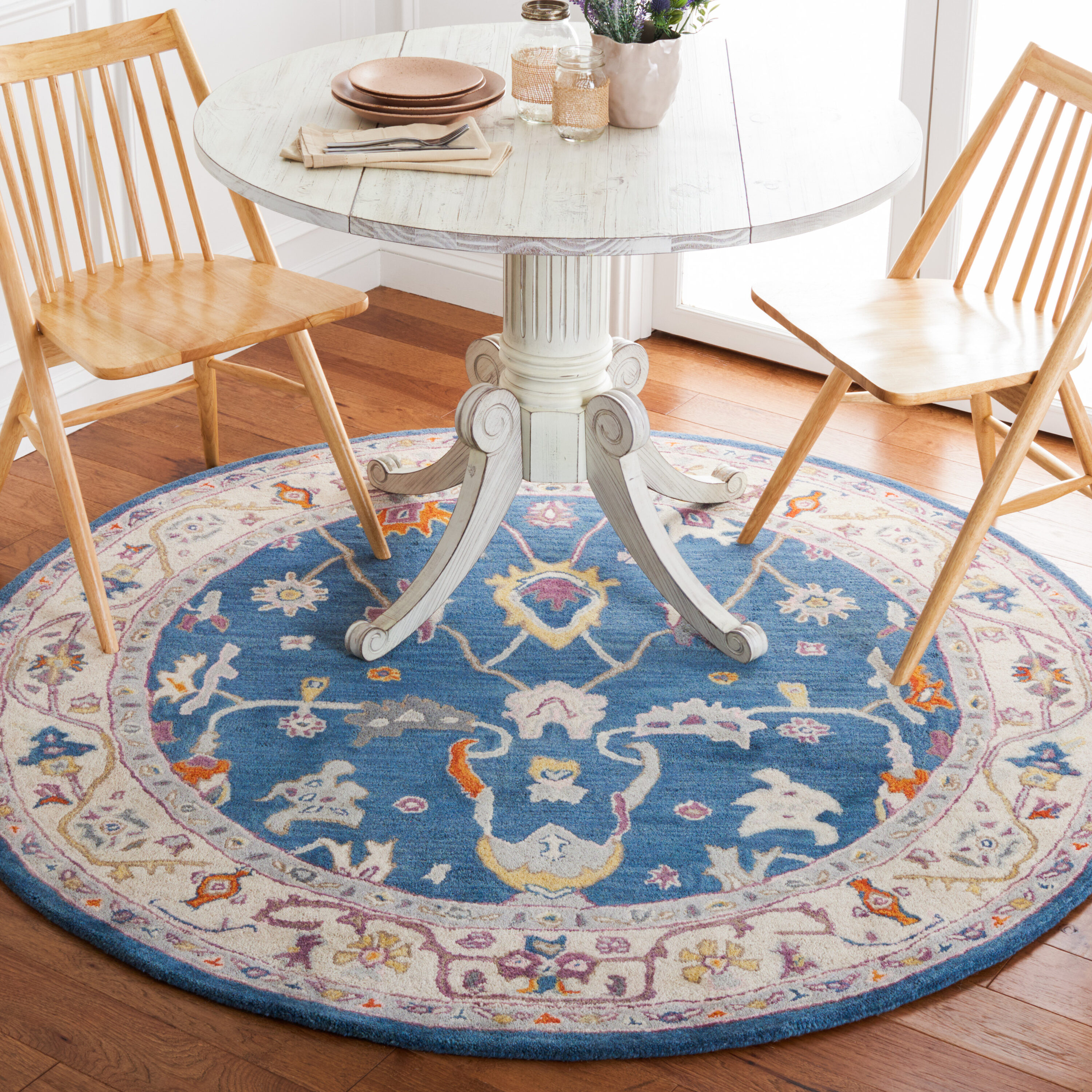  Anatolia 513 Blue/Ivory Traditional 6ft x 6ft Round Rug