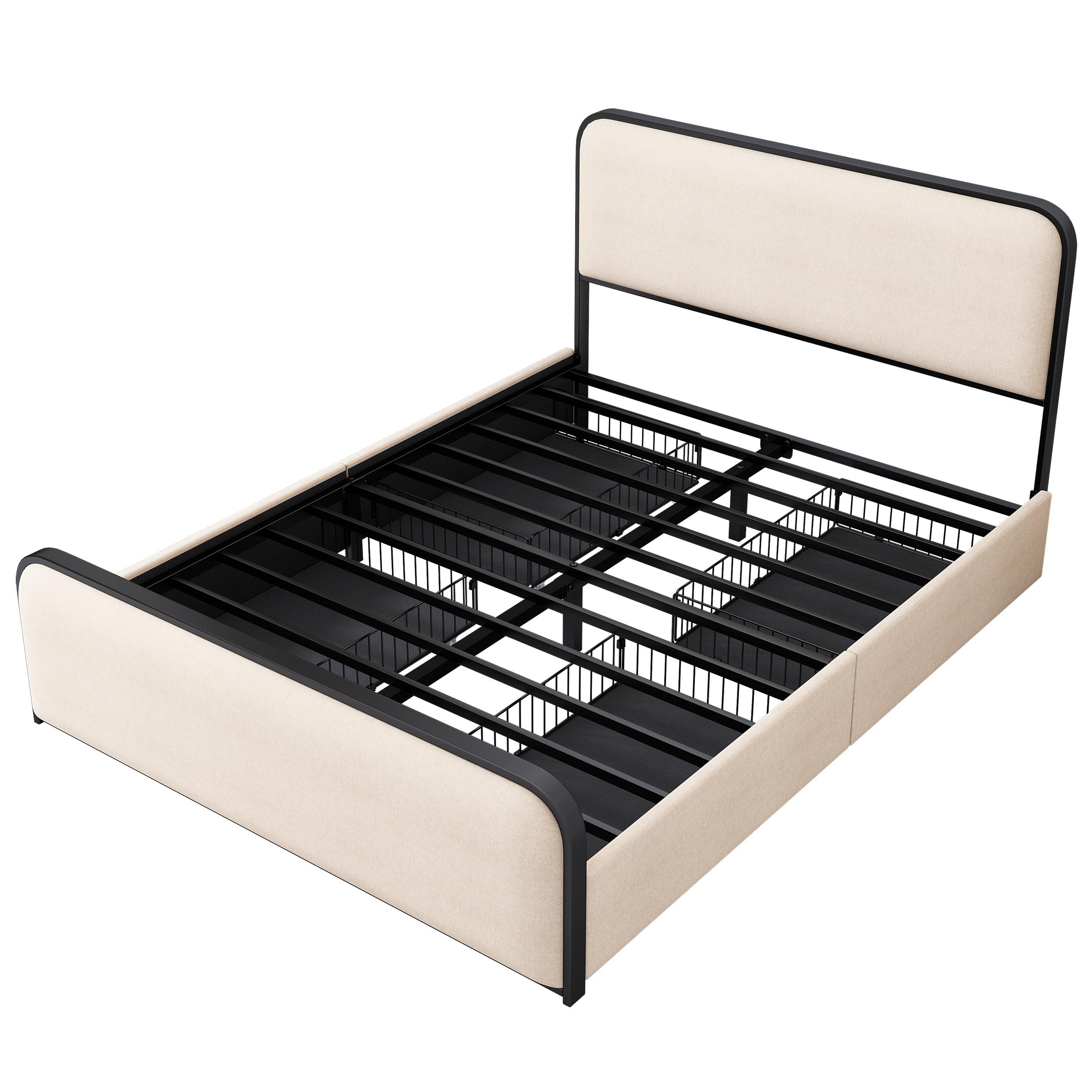 Bayfeve BF-29016B-IN Metal Bed Frame with Storage Drawers Beige Queen Metal Bed frame Bed with Storage